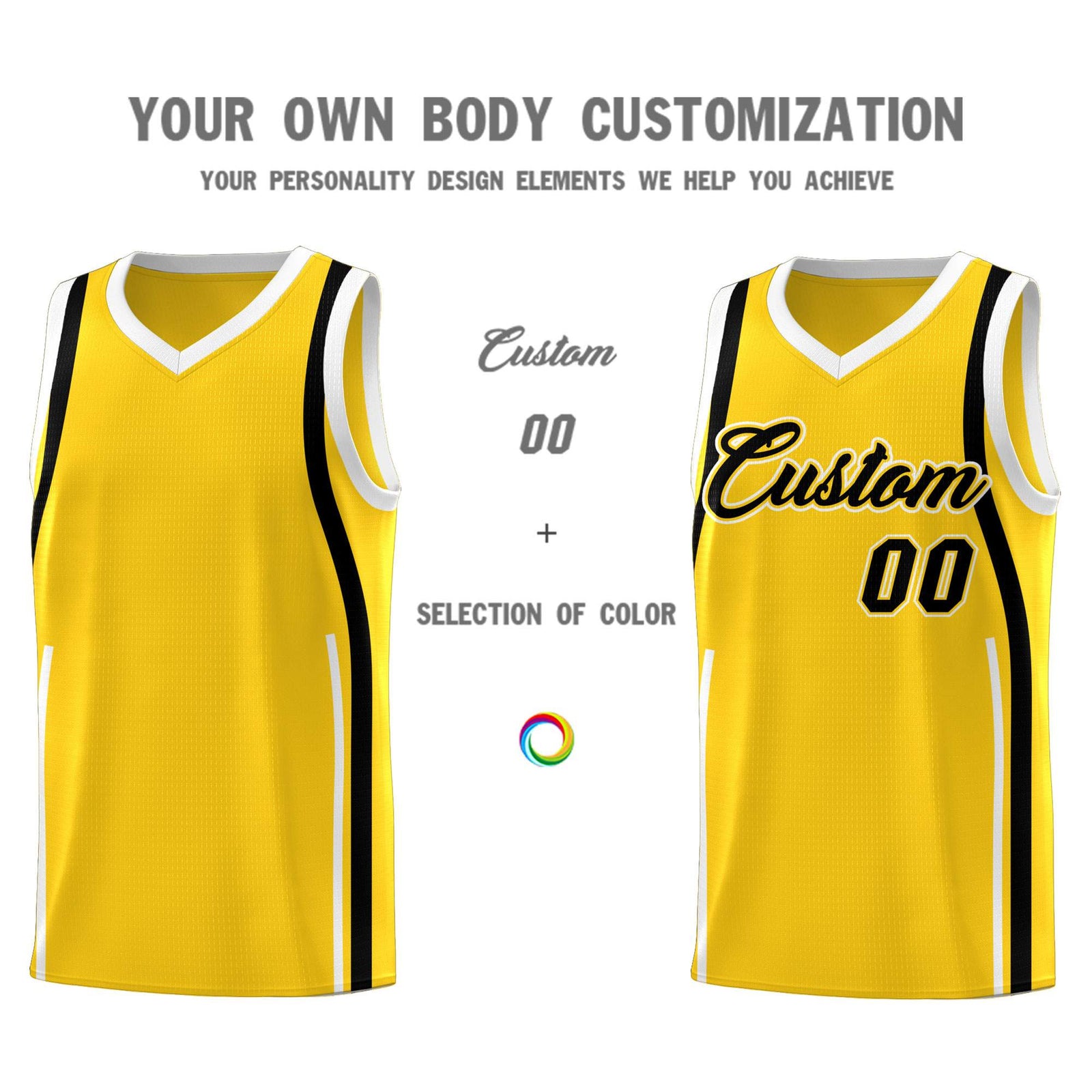 Custom Gold Black-White Ribbon Pattern Basketball Kits