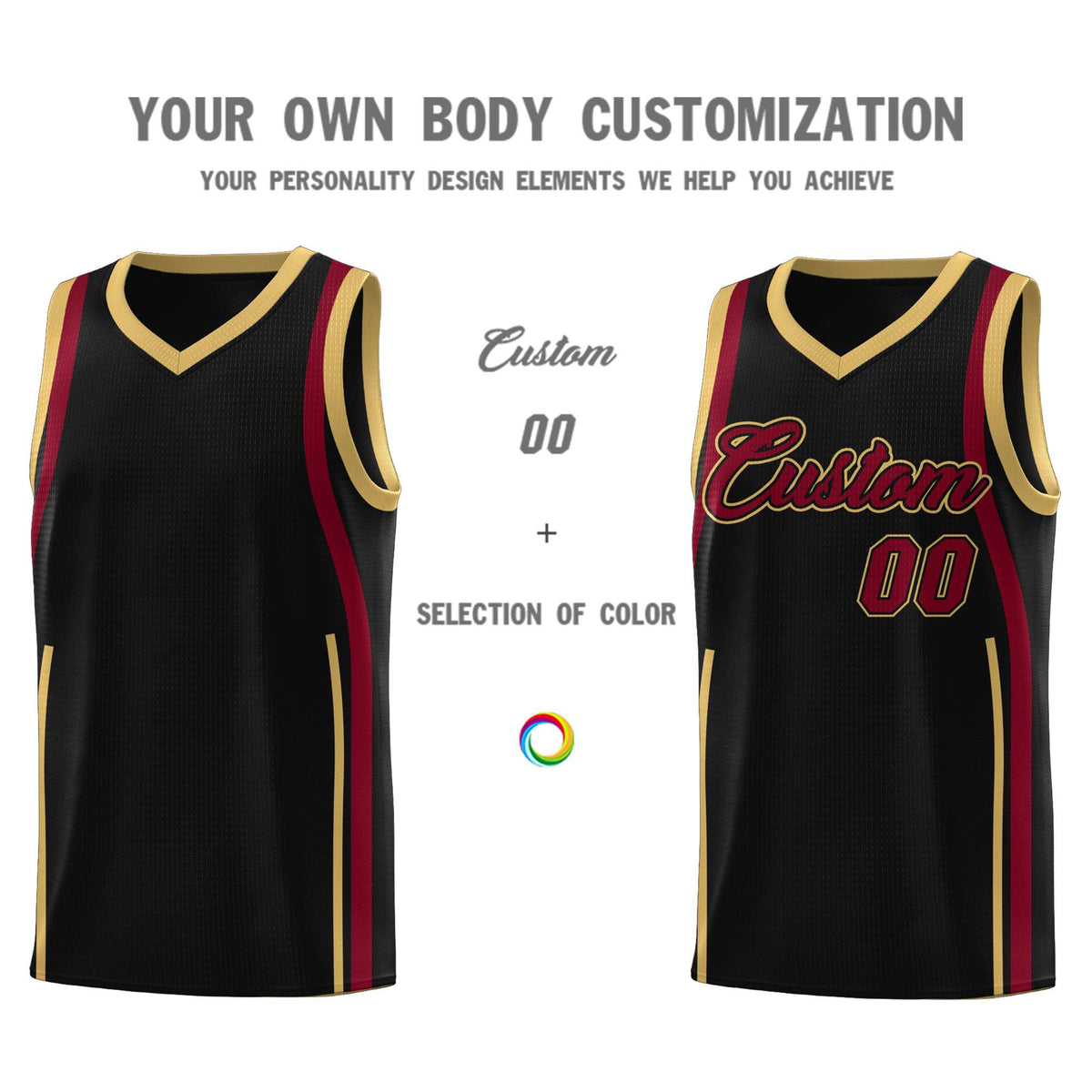 Custom Black Crimson-Old Gold Ribbon Pattern Basketball Kits