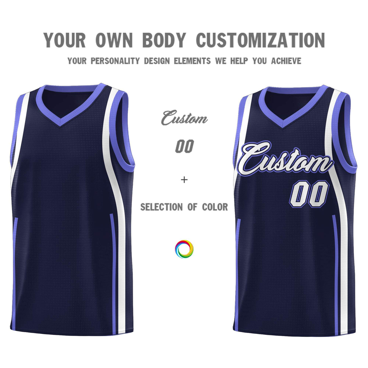 Custom Navy Purple-White Ribbon Pattern Basketball Kits