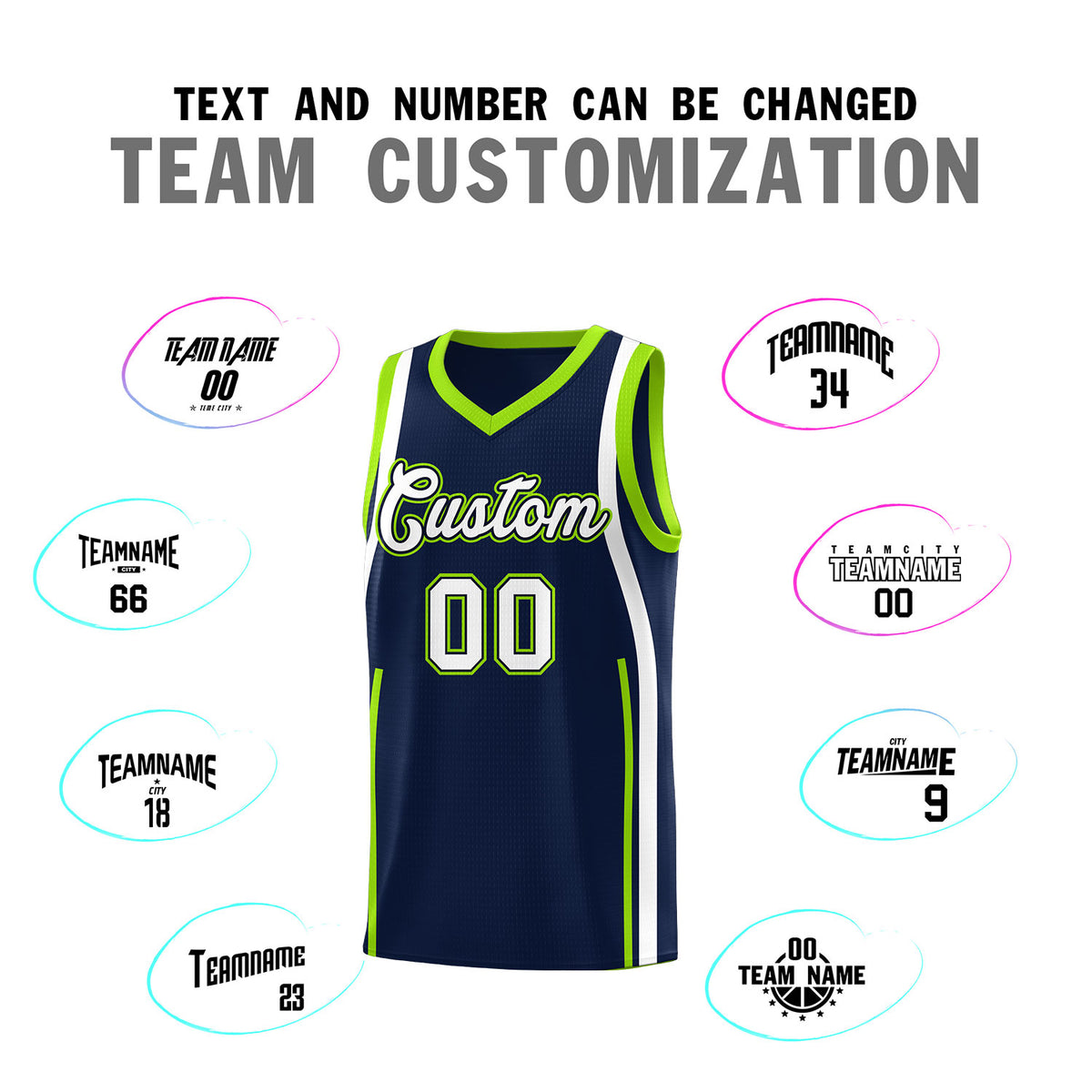 Custom Navy White AND Fluorescent Green Basketball Jersey