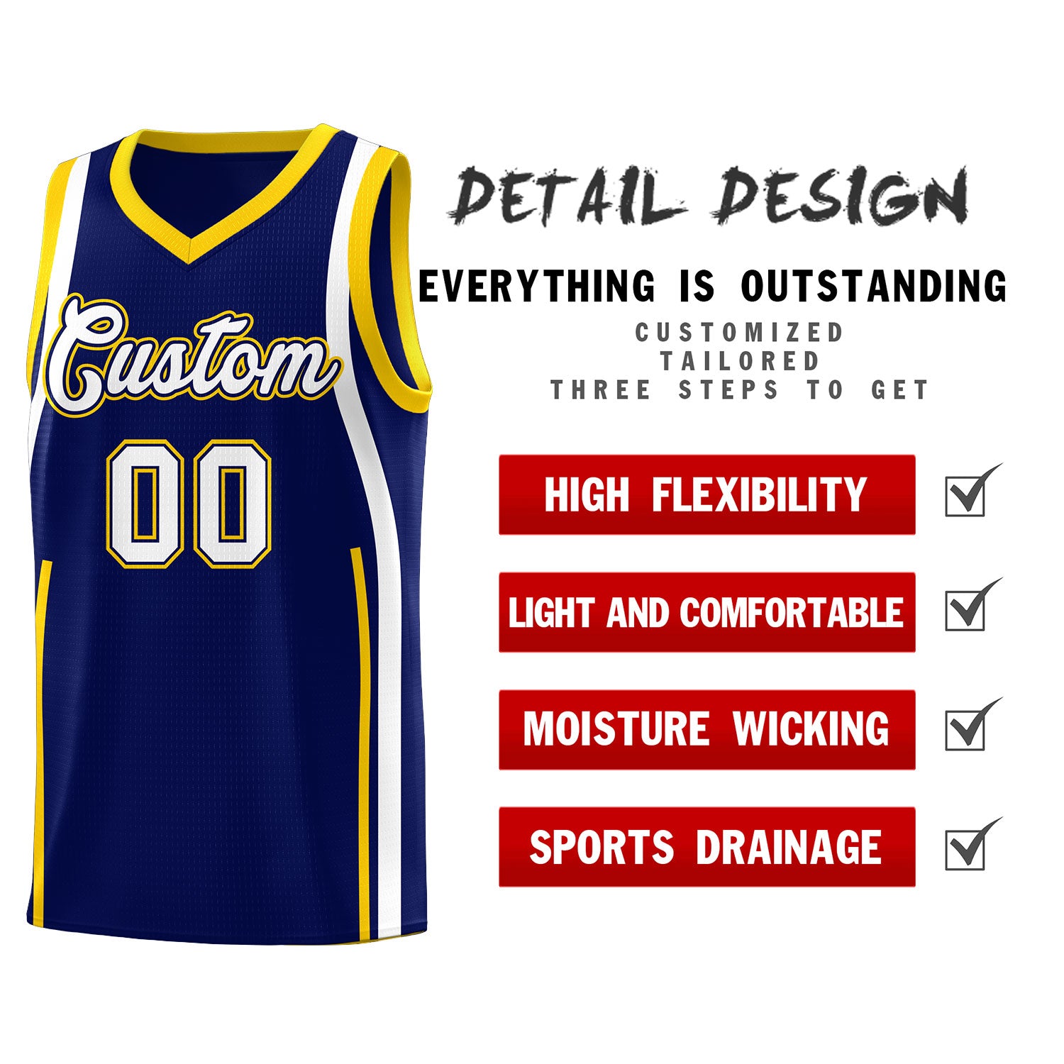 Custom Navy Gold AND White Basketball Jersey