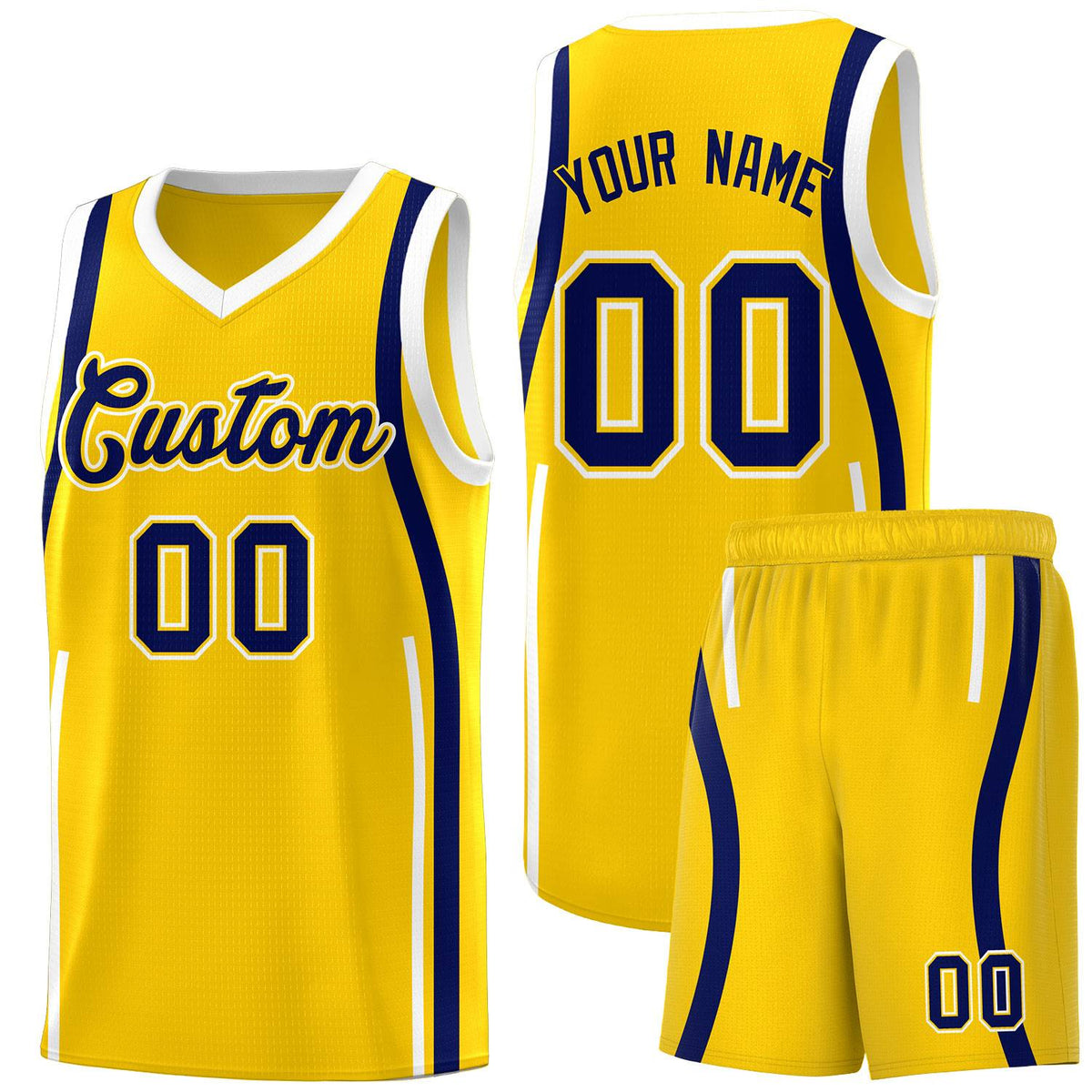 Custom Gold Navy AND White Basketball Jersey