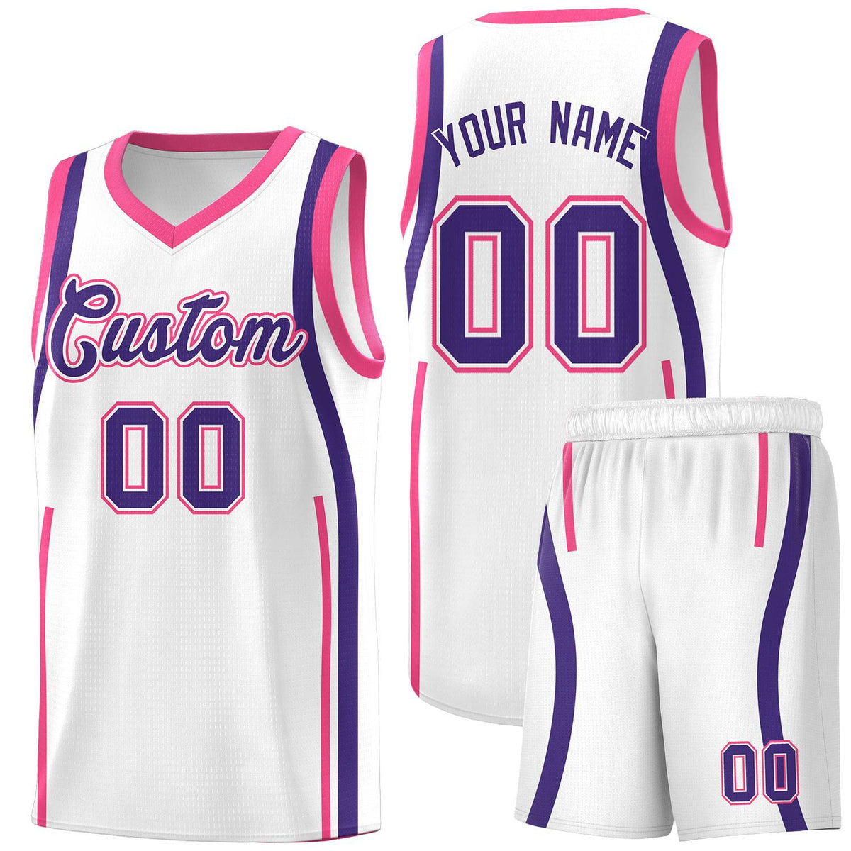 Custom White Pink AND Purple Basketball Jersey