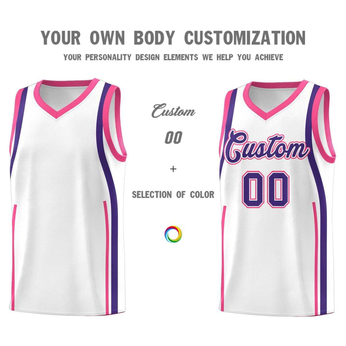 Custom White Pink AND Purple Basketball Jersey