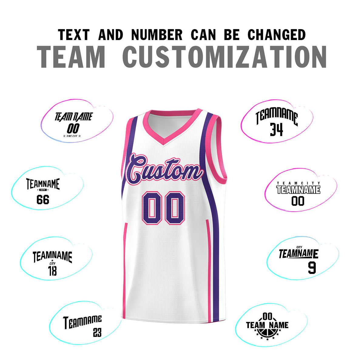 Custom White Pink AND Purple Basketball Jersey