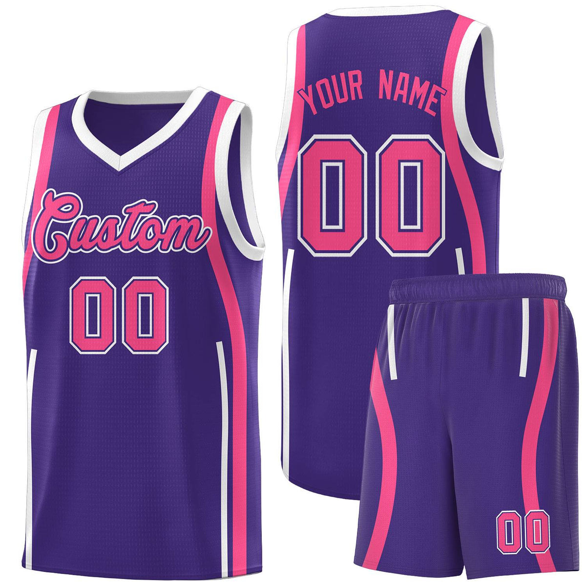 Custom Purple Pink AND White Basketball Jersey