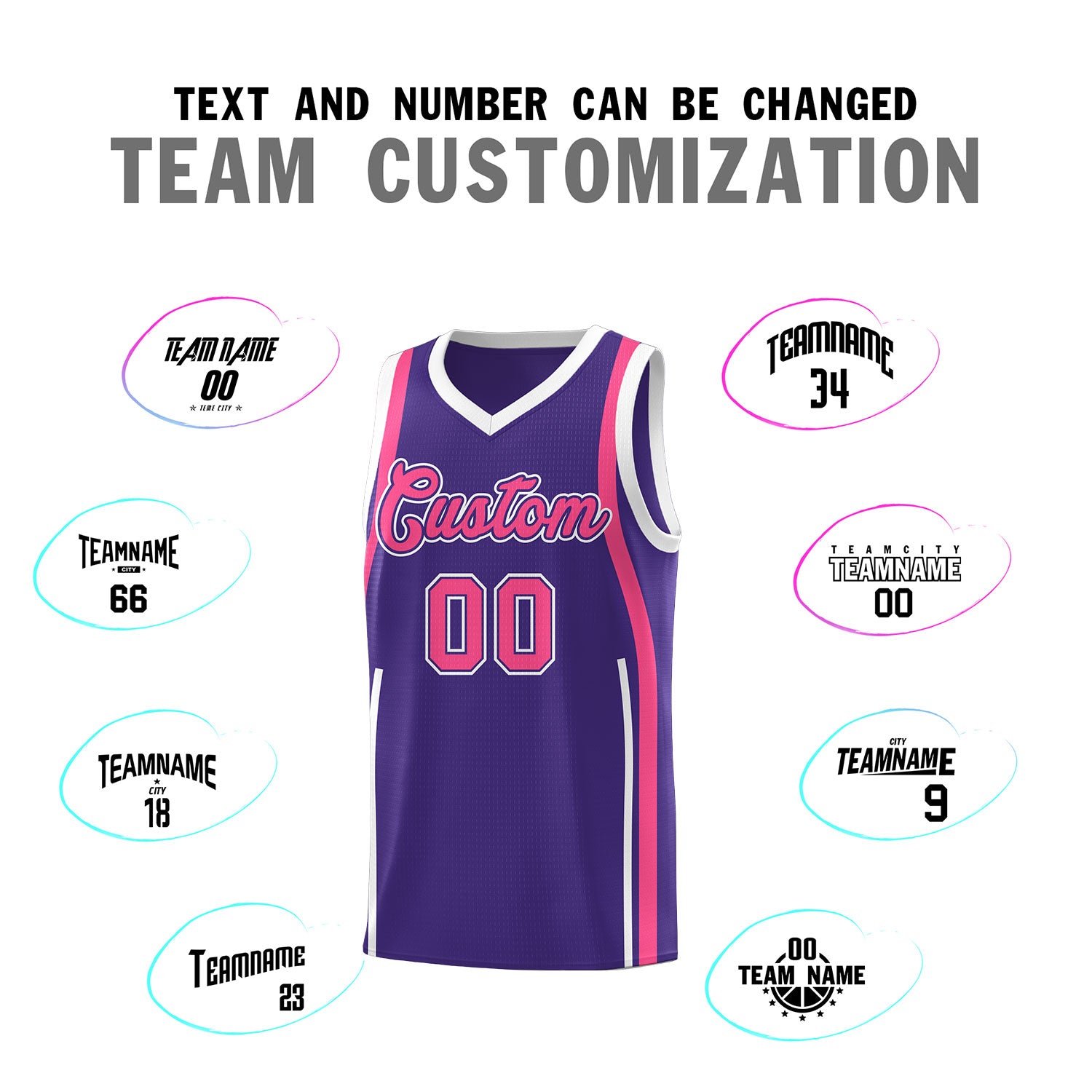 Custom Purple Pink AND White Basketball Jersey
