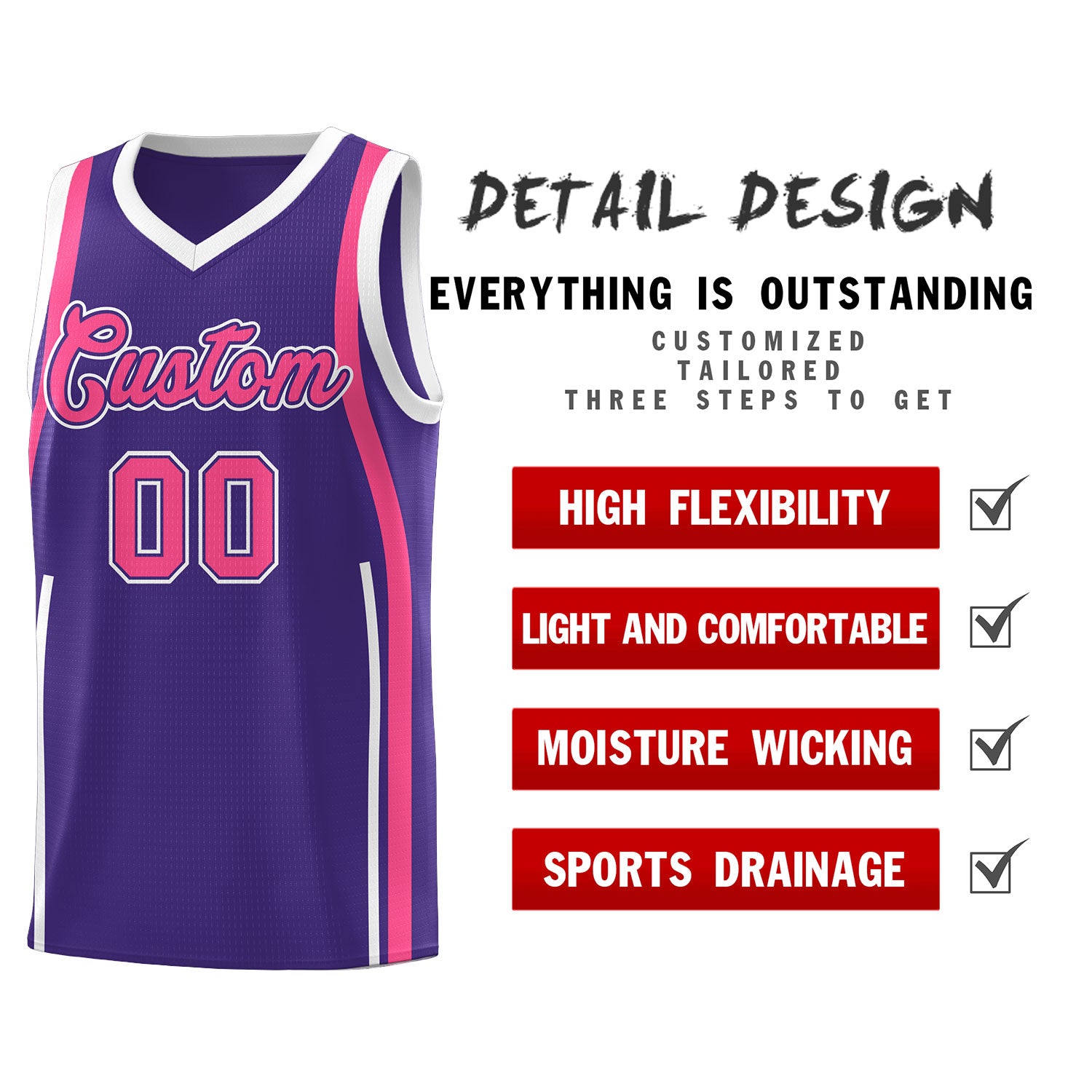 Custom Purple Pink AND White Basketball Jersey