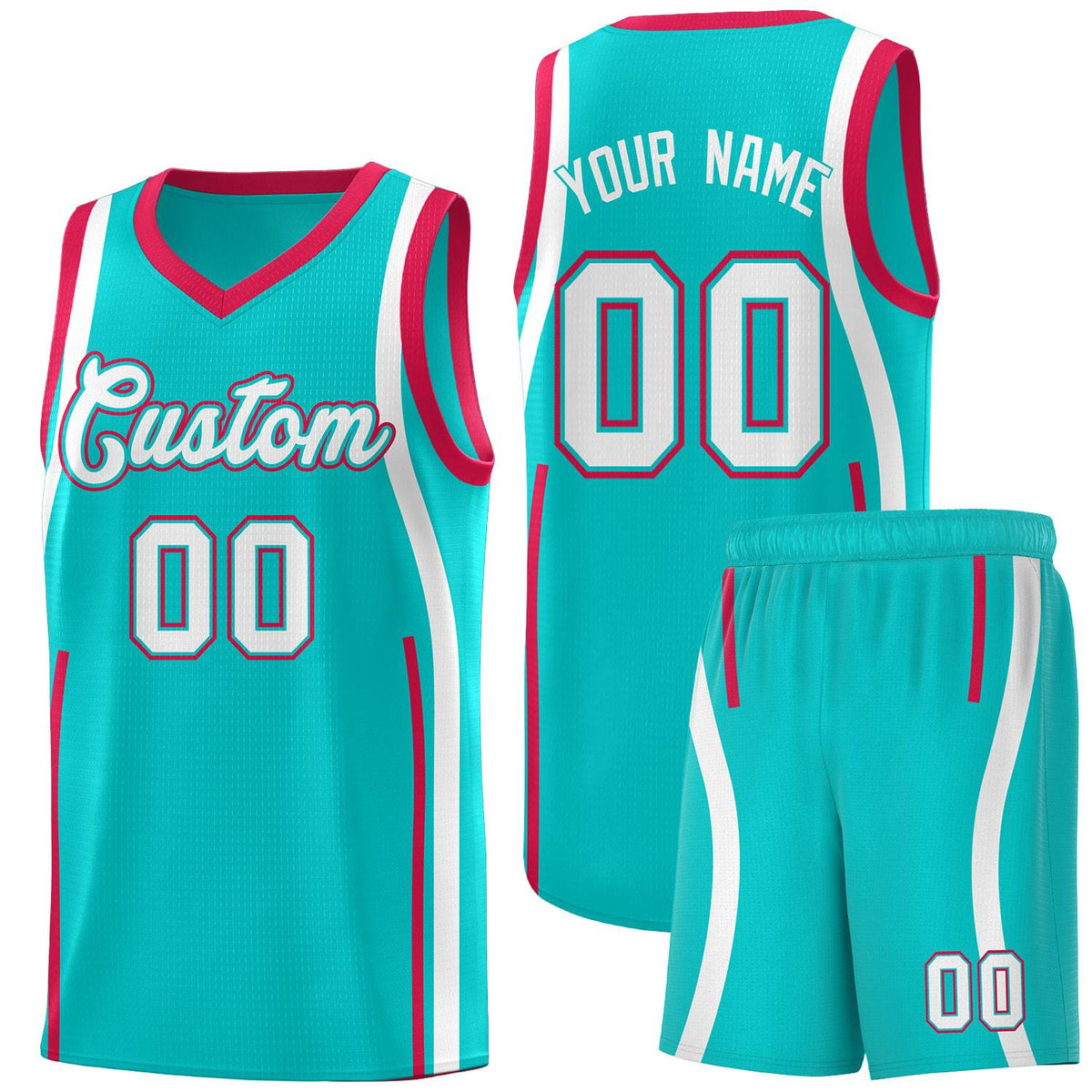 Custom Aqua Red AND White Basketball Jersey