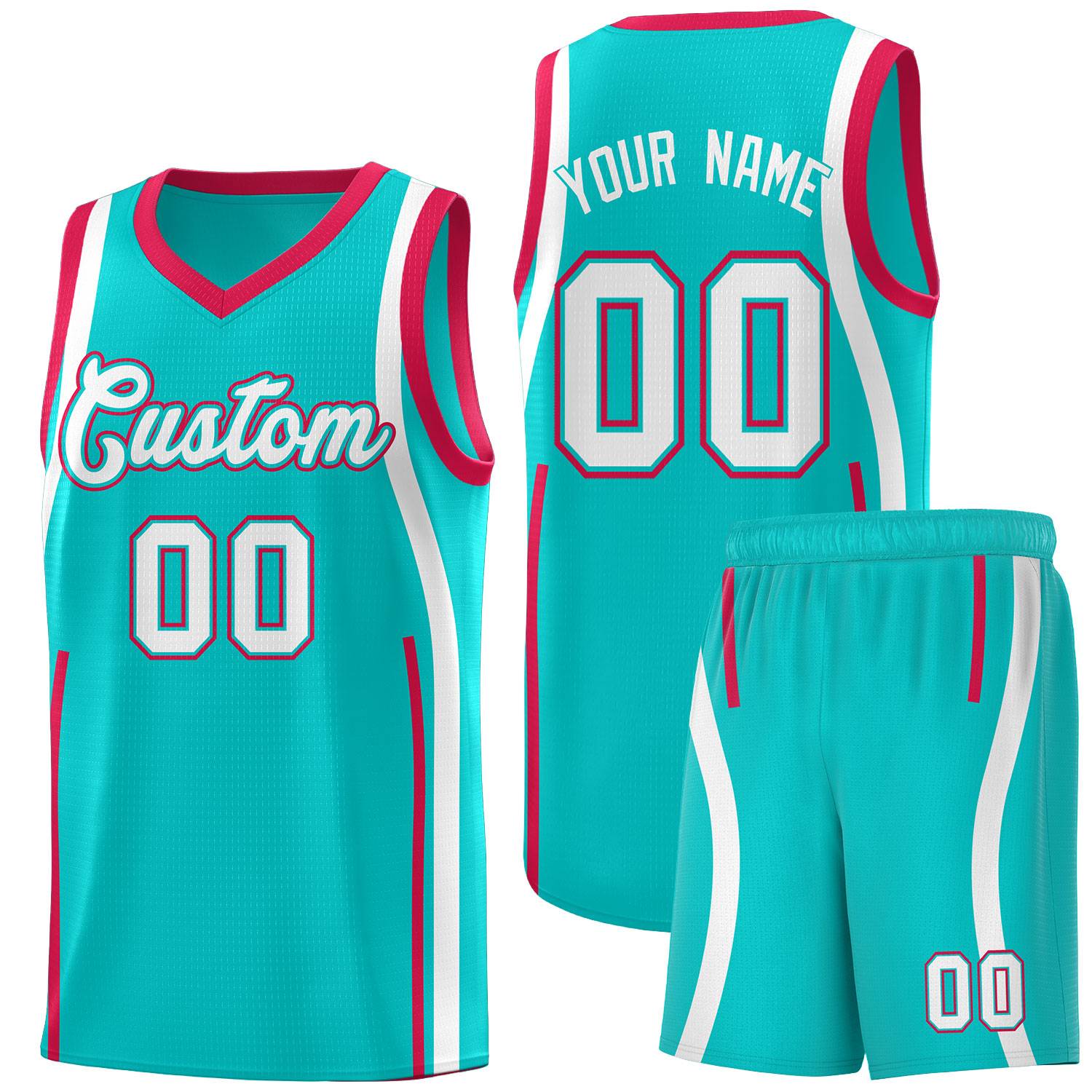 Custom Aqua Red AND White Basketball Jersey