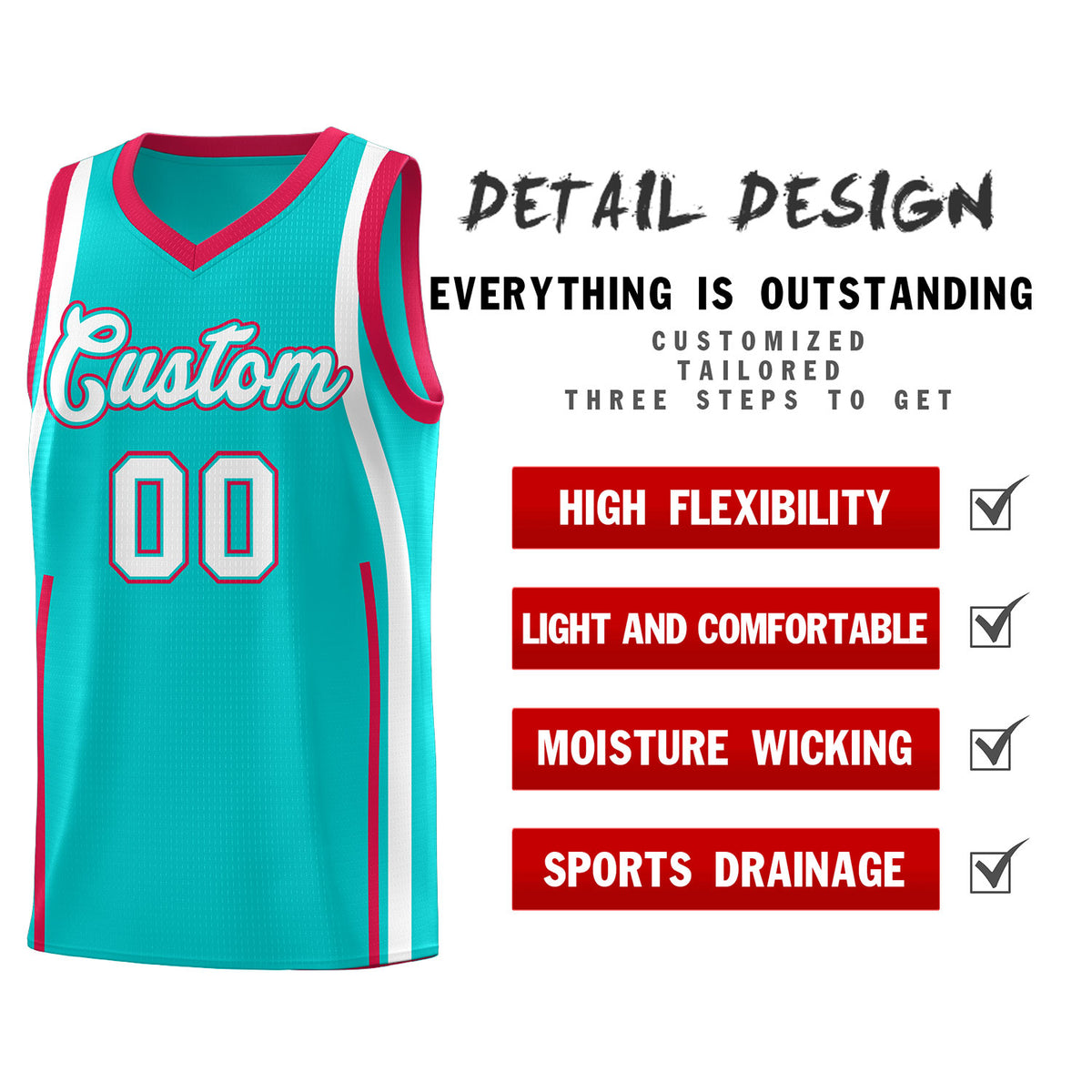 Custom Aqua Red AND White Basketball Jersey