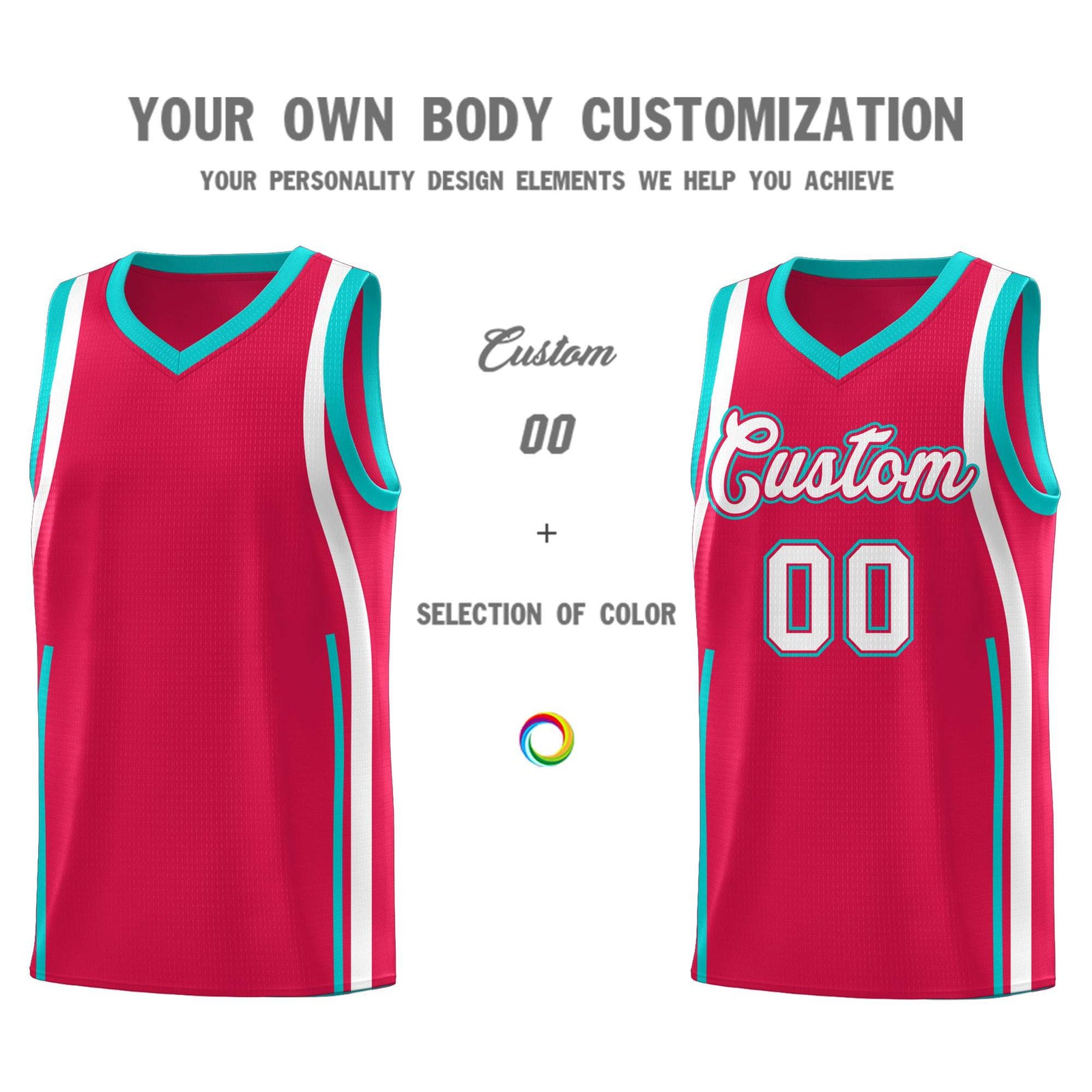 Custom Red Aqua AND White Basketball Jersey