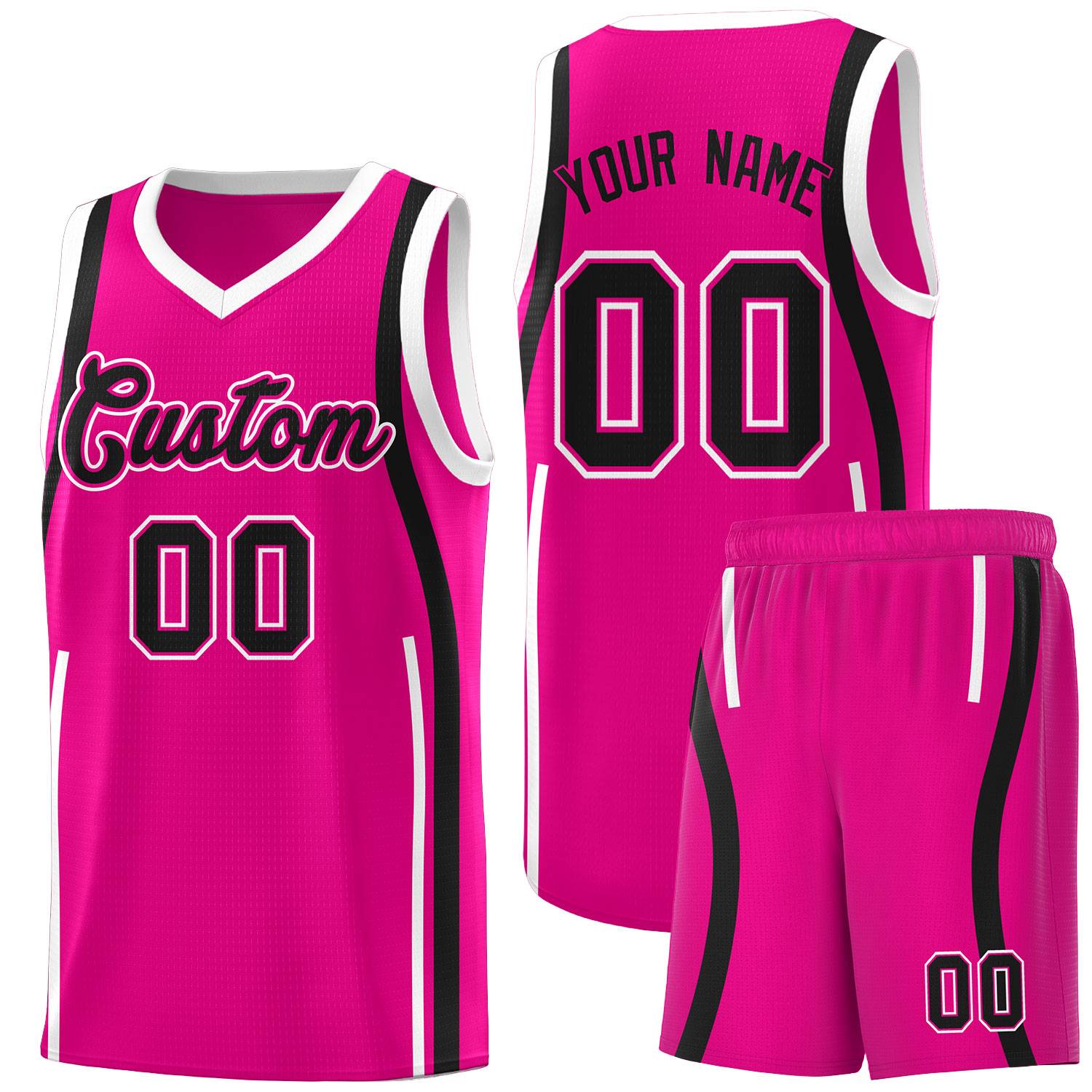 Custom Pink Black AND White Basketball Jersey
