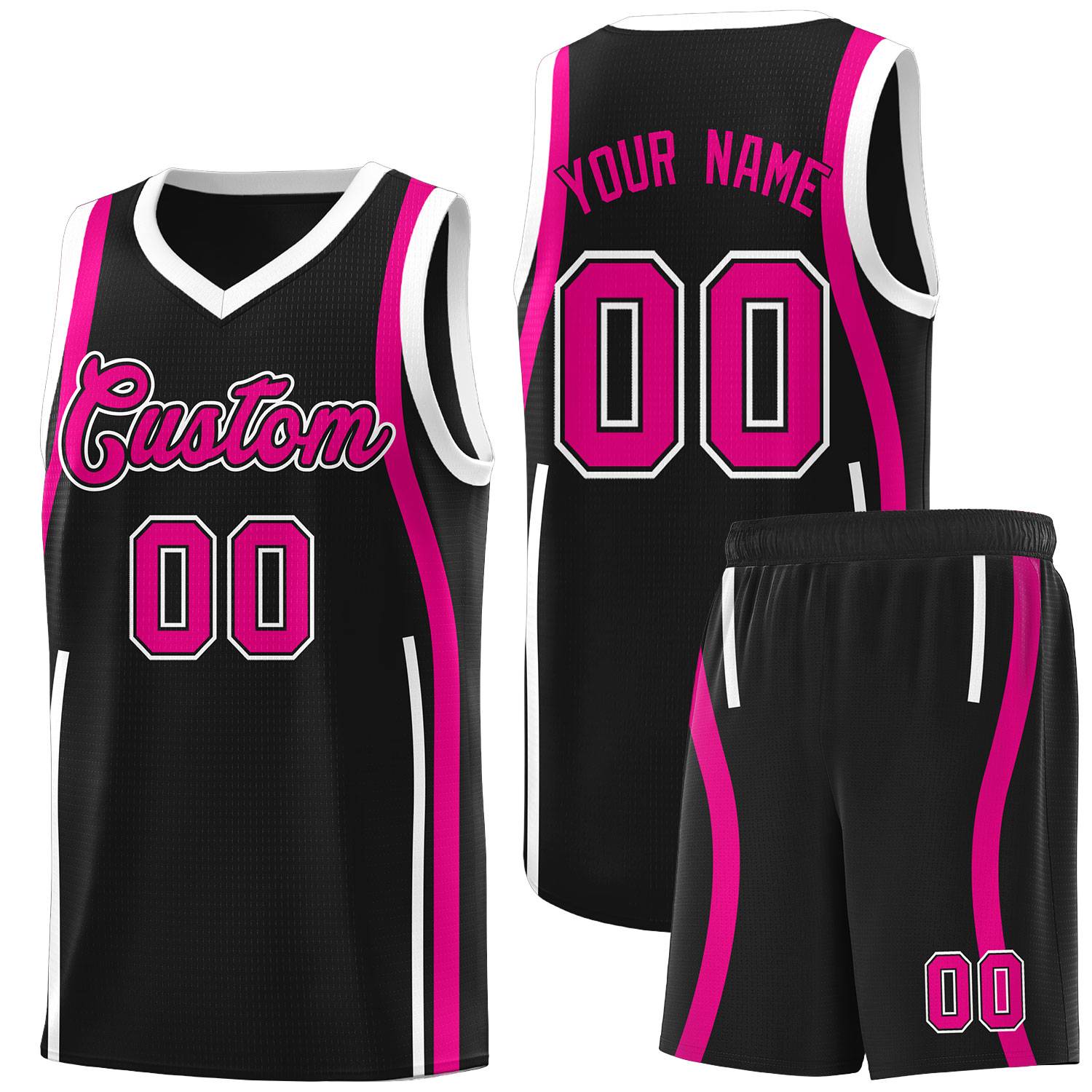 Custom Black Pink AND White Basketball Jersey