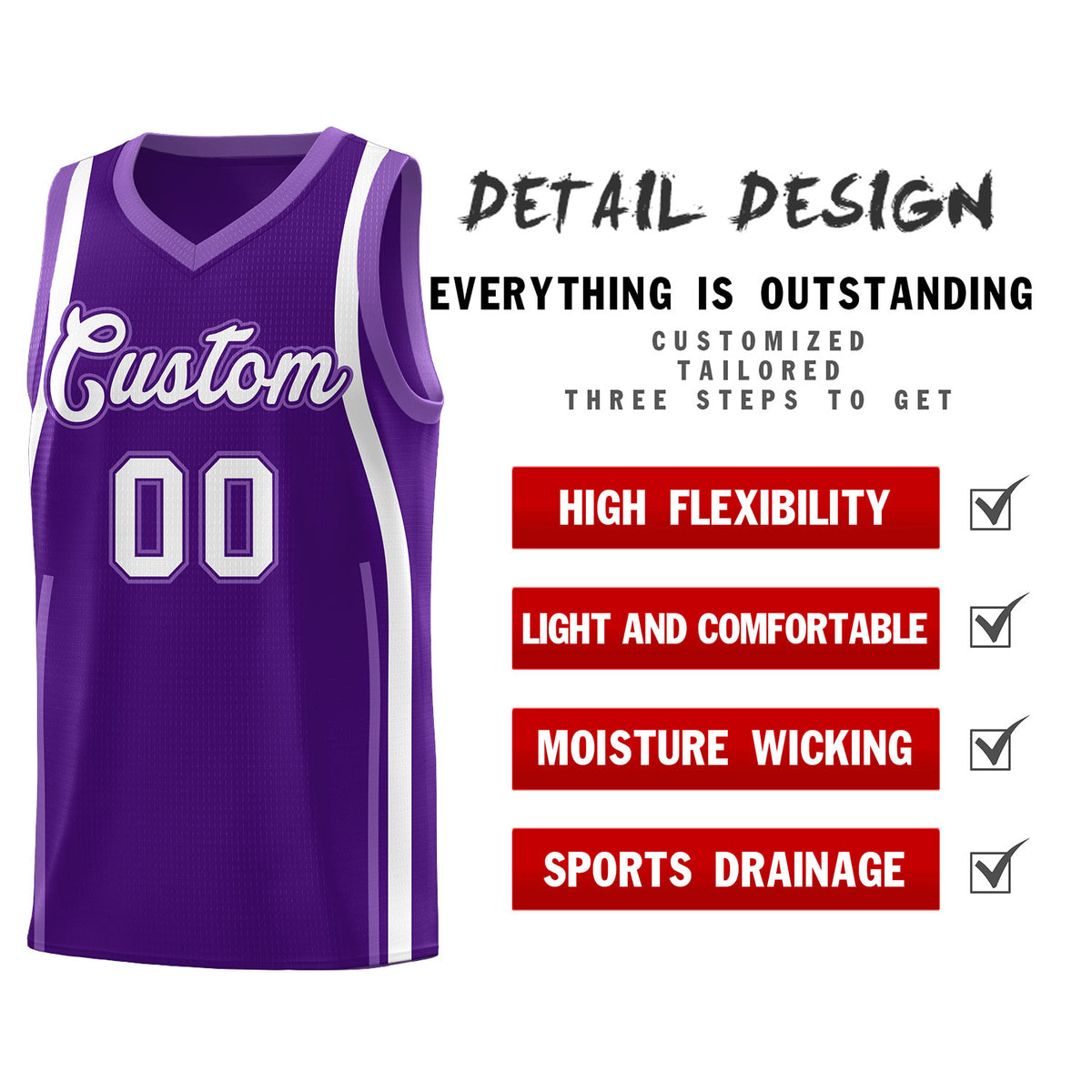 Custom Purple Light Purple AND White Basketball Jersey