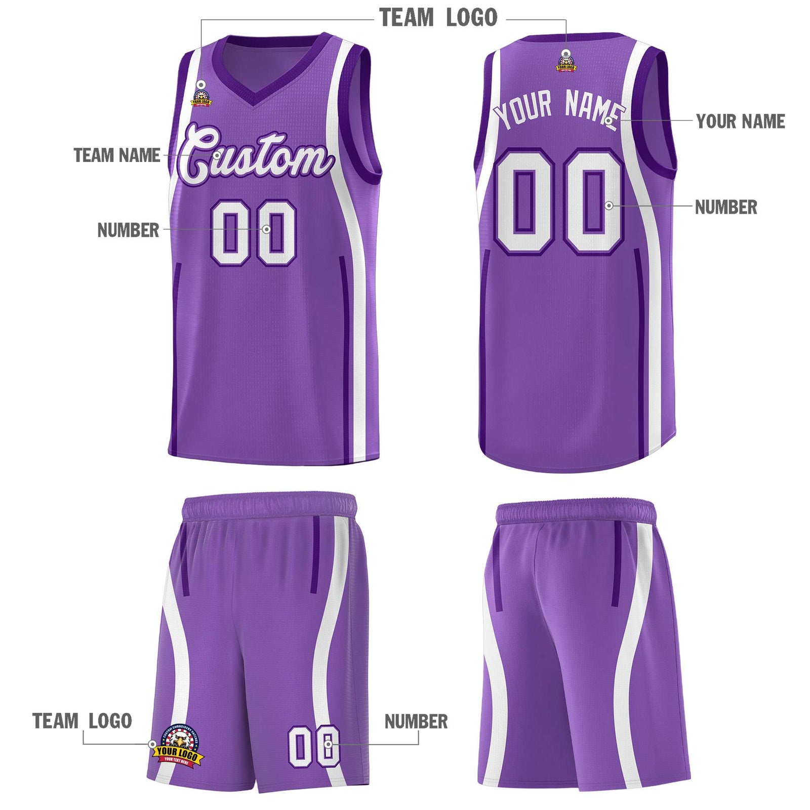 Custom Light Purple Purple AND White Basketball Jersey