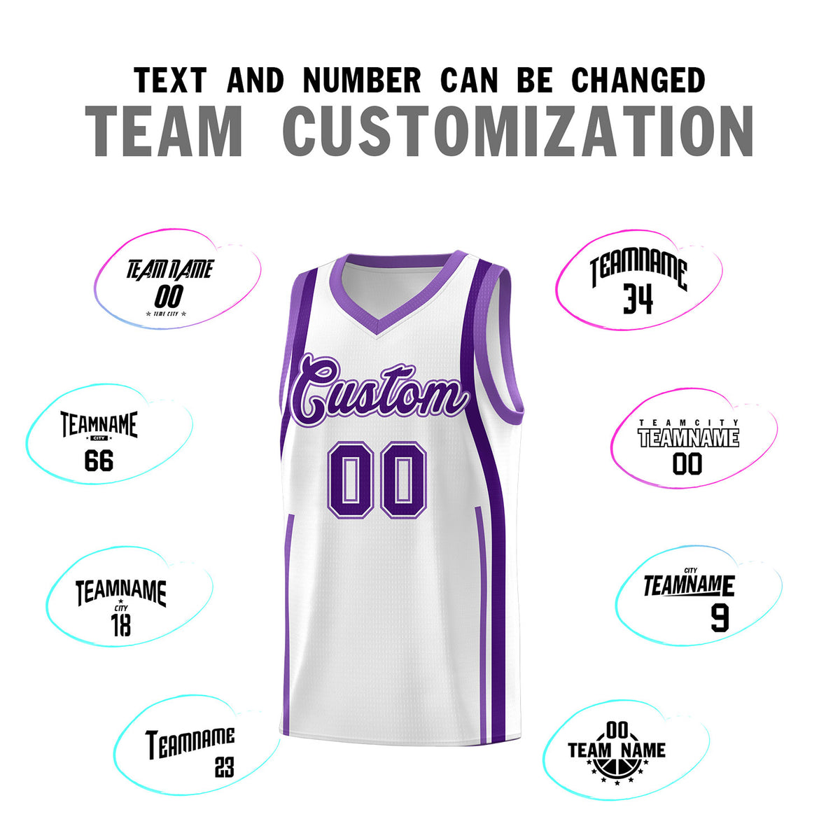 Custom White Purple AND Light Purple Basketball Jersey