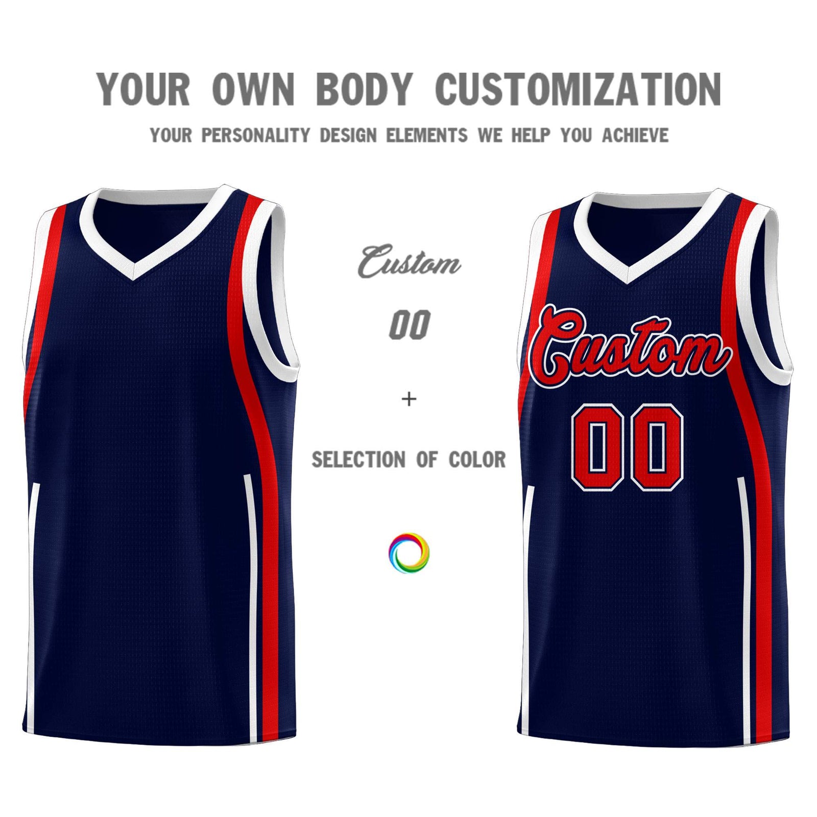 Custom Navy Red AND White Basketball Jersey