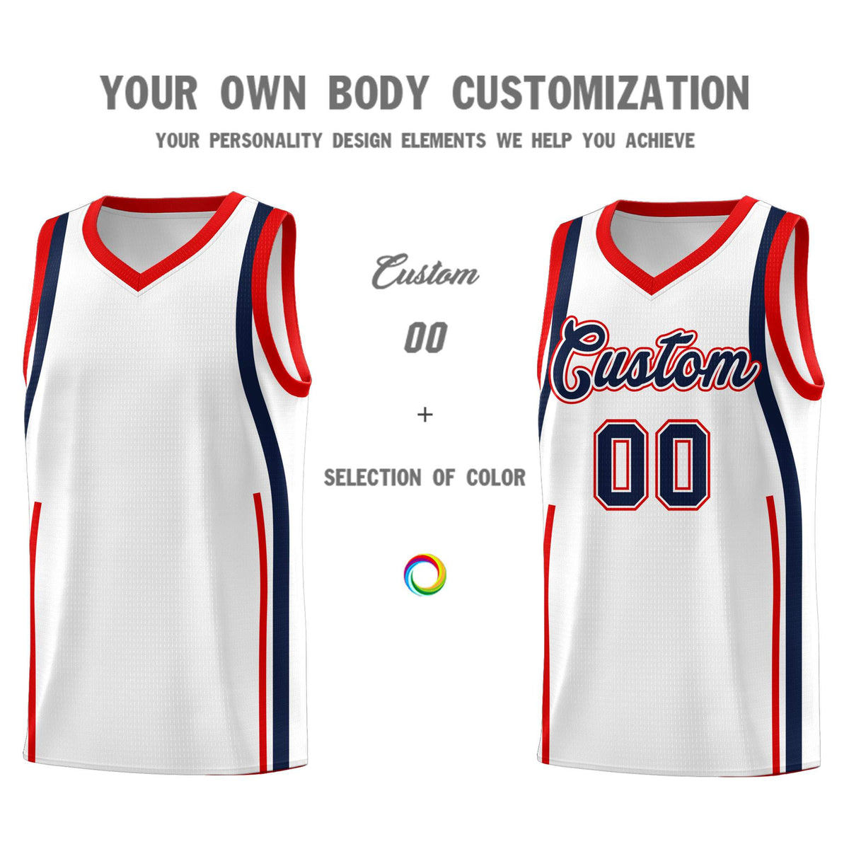Custom White Navy AND Red Basketball Jersey