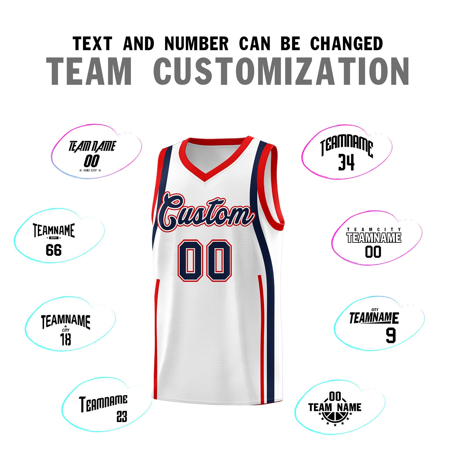 Custom White Navy AND Red Basketball Jersey