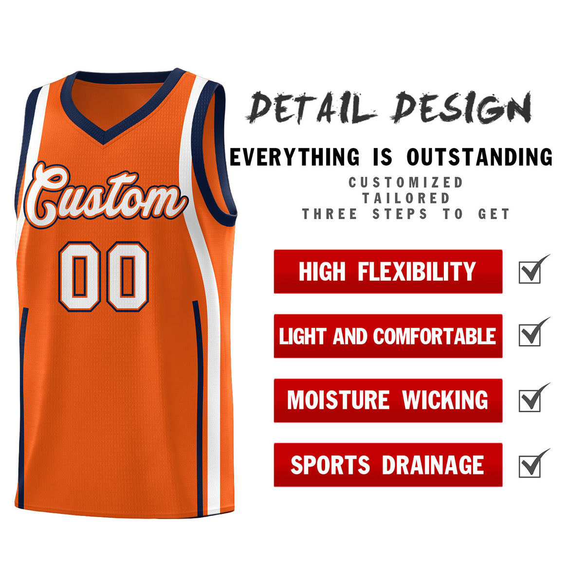 Custom Orange Navy AND White Basketball Jersey