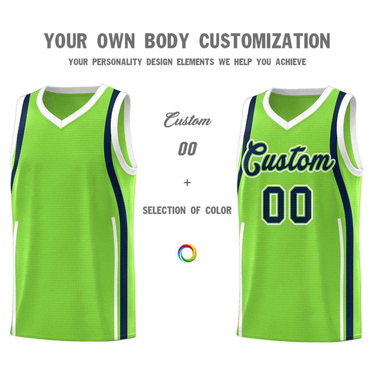 Custom Fluorescent Green Navy AND White Basketball Jersey