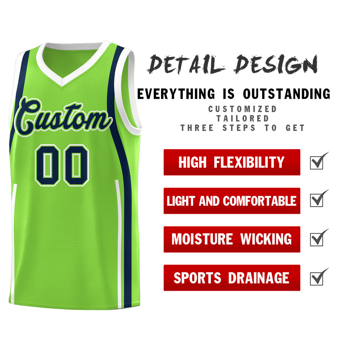 Custom Fluorescent Green Navy AND White Basketball Jersey