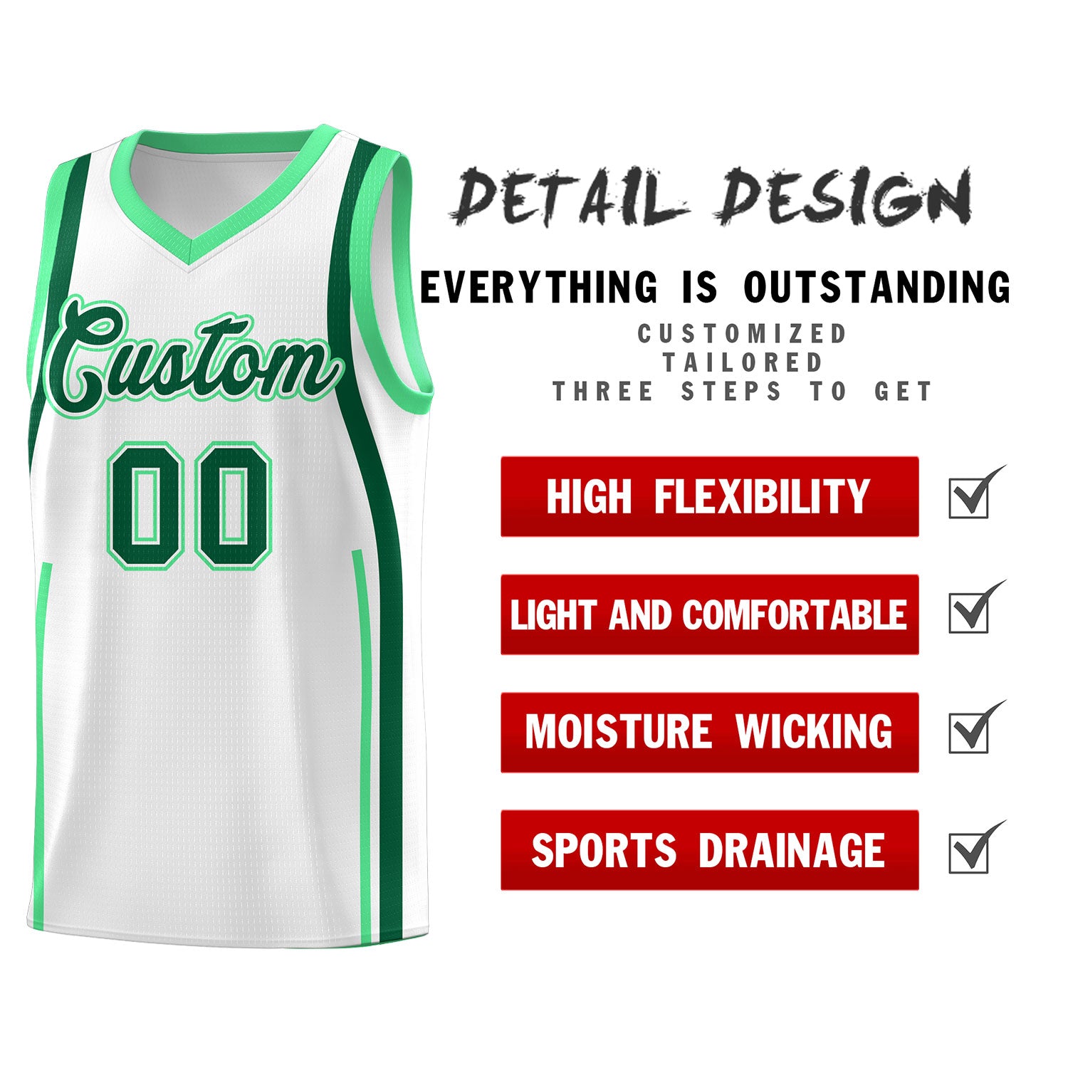 Custom White Kelly Green AND Green Basketball Jersey