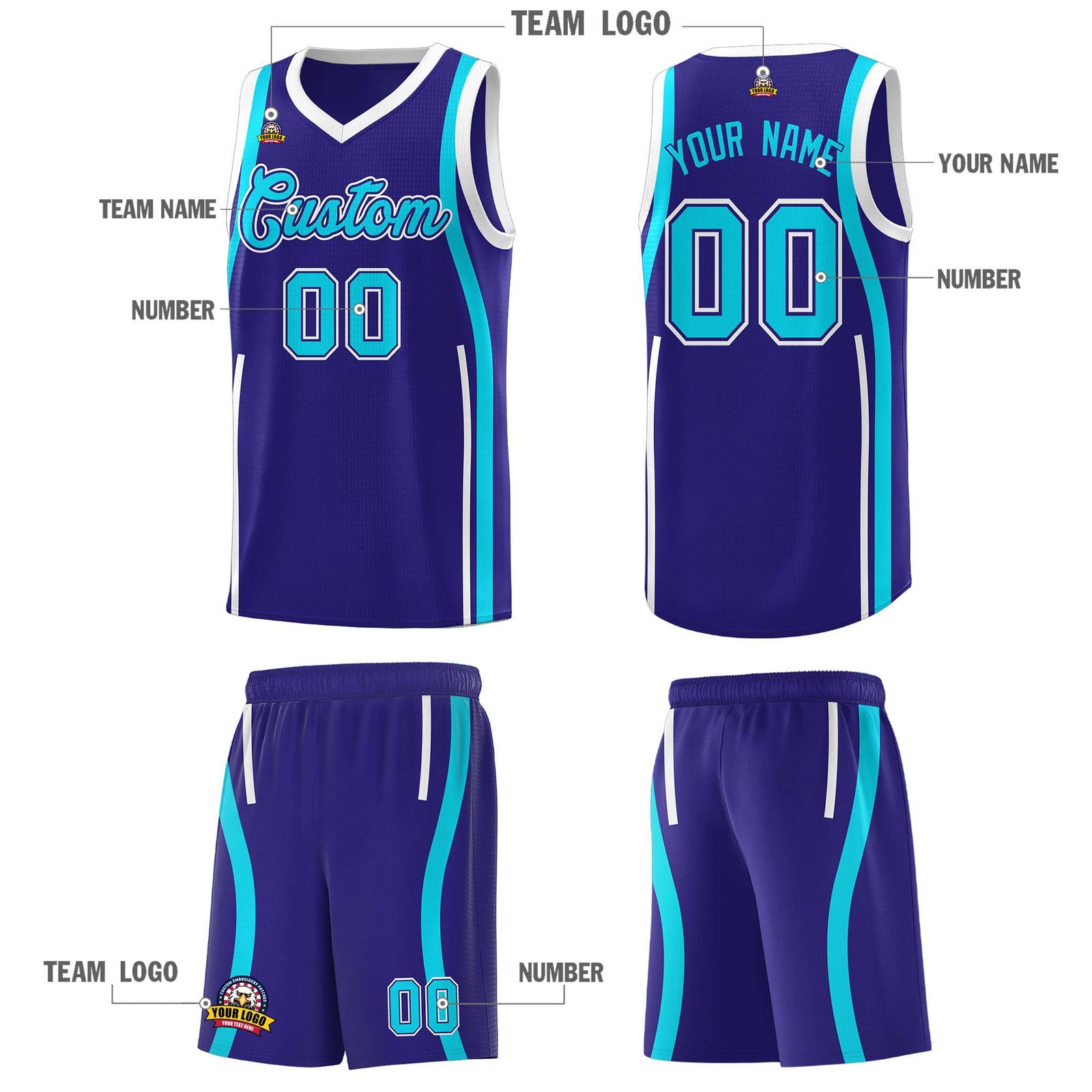 Custom Royal Sky Blue AND White Basketball Jersey