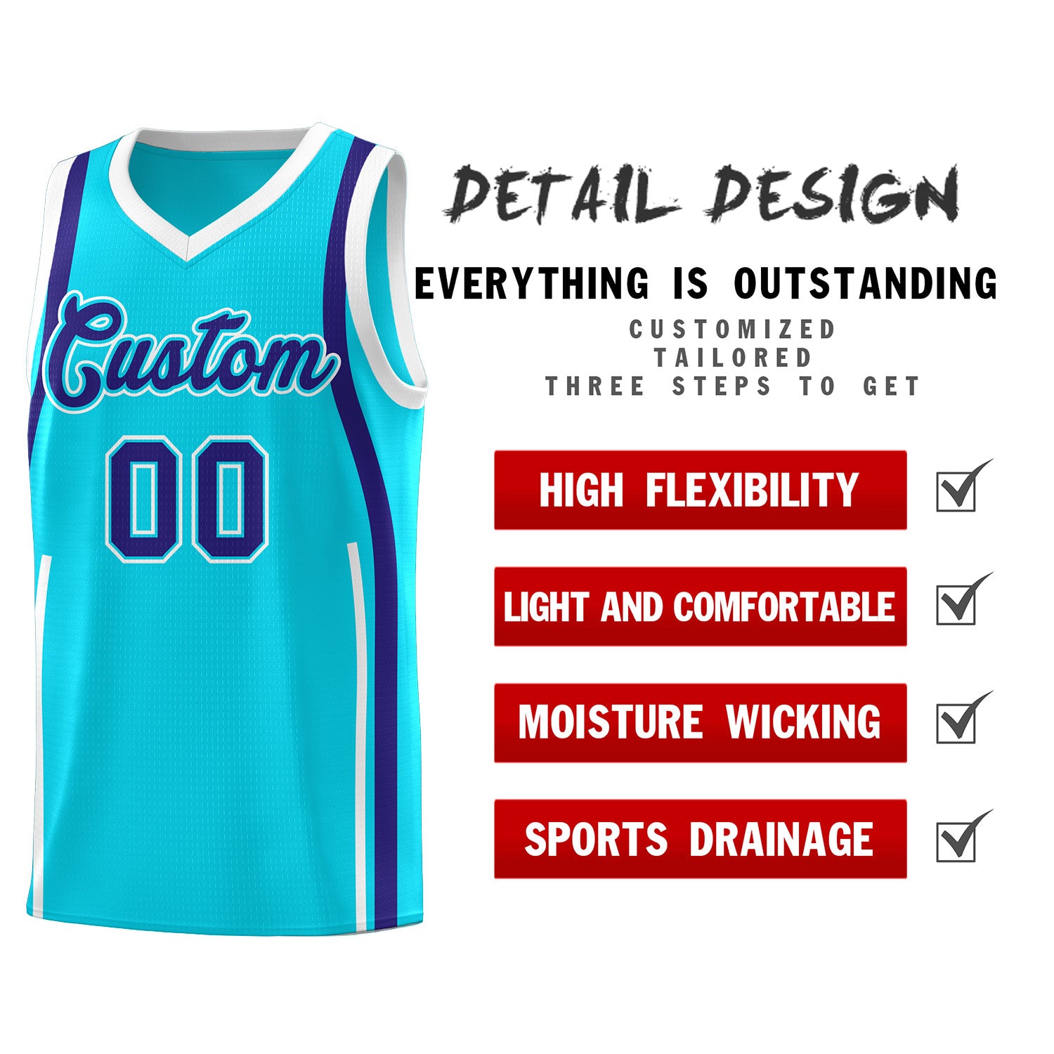Custom Sky Blue Royal AND White Basketball Jersey