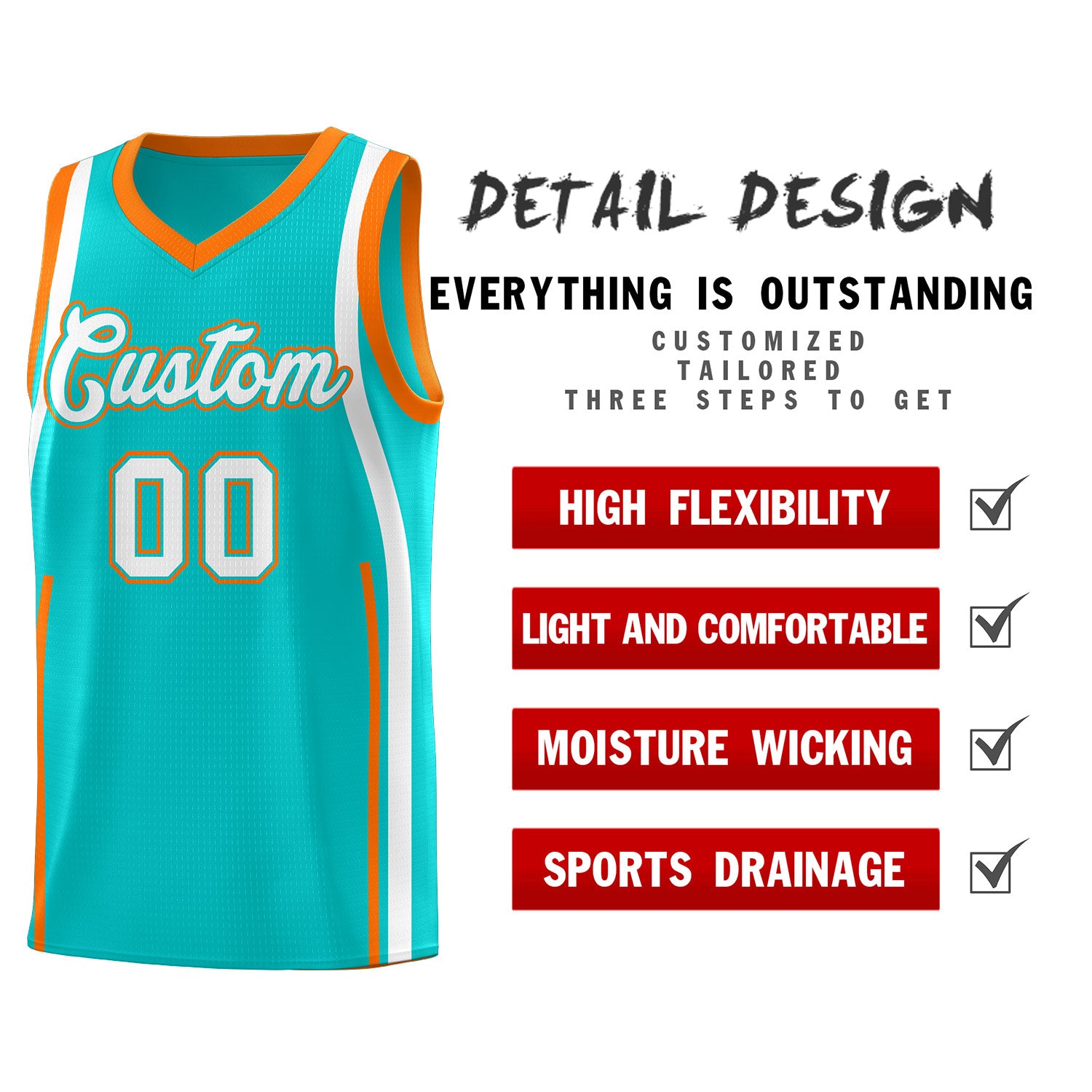 Custom Aqua Orange AND White Basketball Jersey