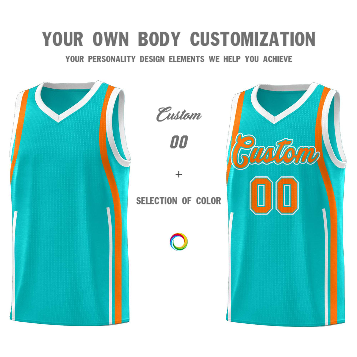 Custom Aqua Orange AND White Basketball Jersey