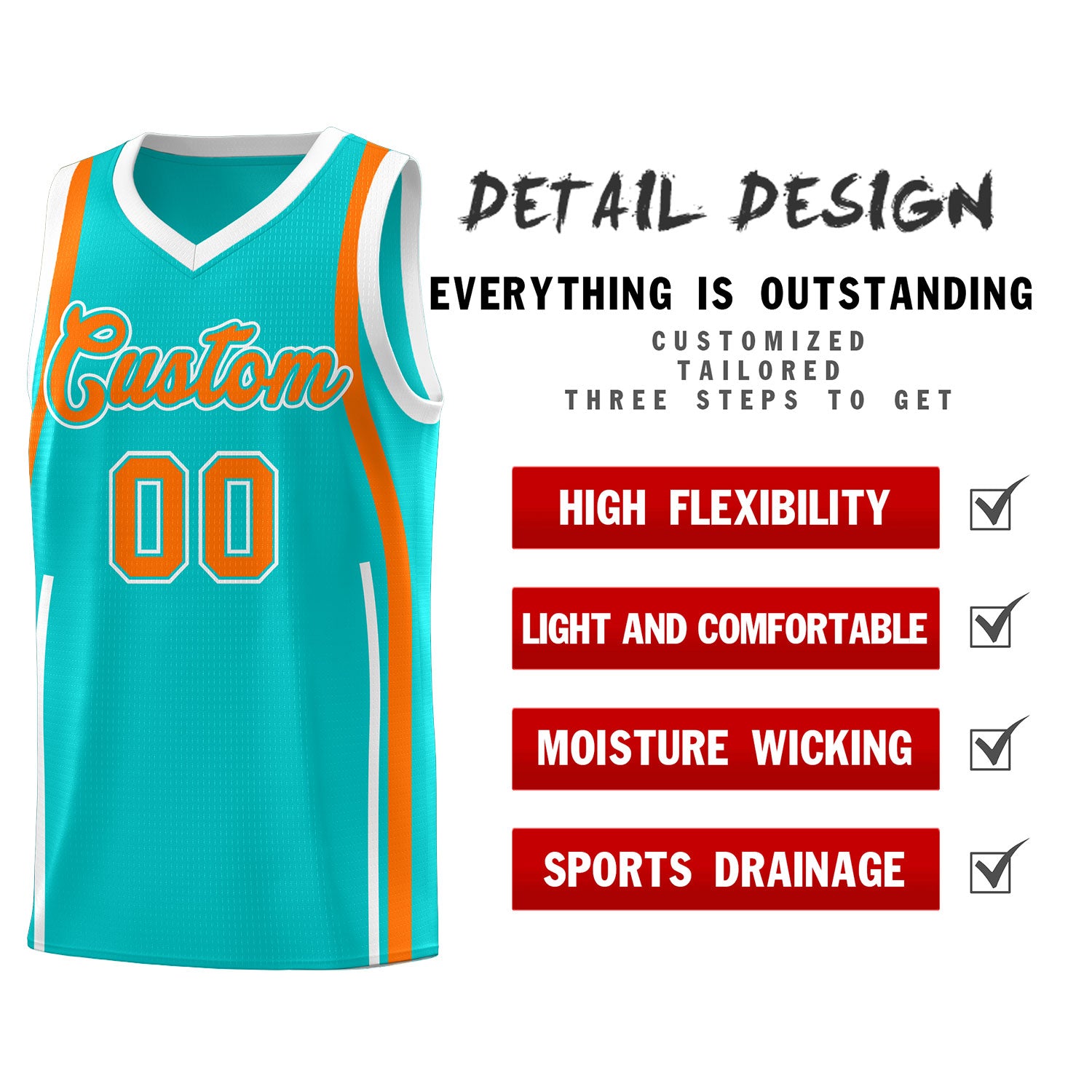 Custom Aqua Orange AND White Basketball Jersey