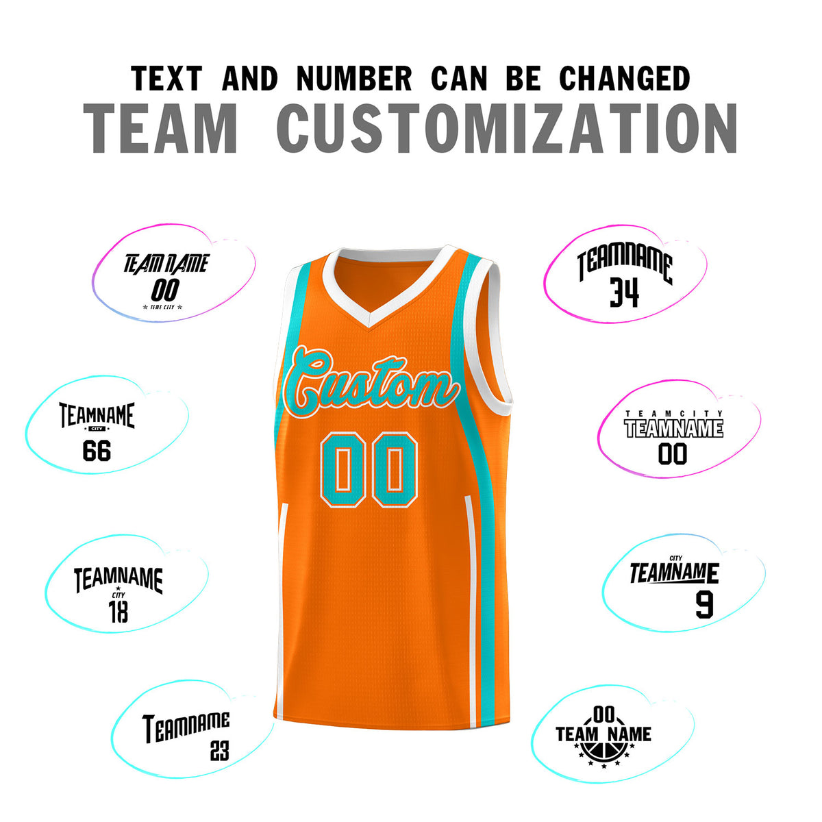 Custom Orange Aqua AND White Basketball Jersey