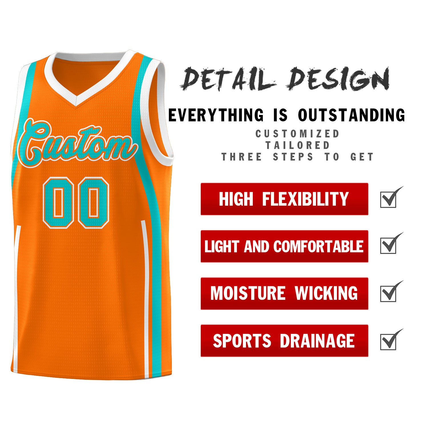 Custom Orange Aqua AND White Basketball Jersey