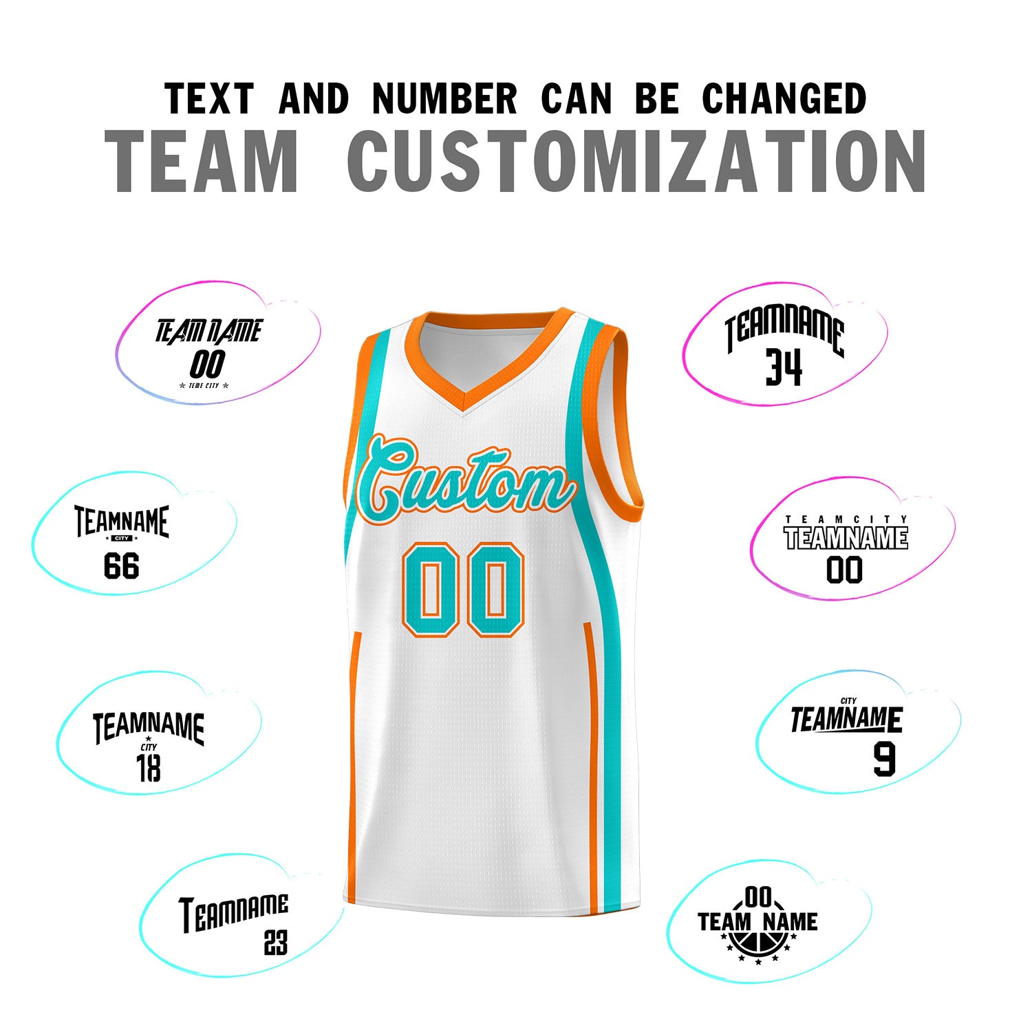 Custom White Aqua AND Orange Basketball Jersey