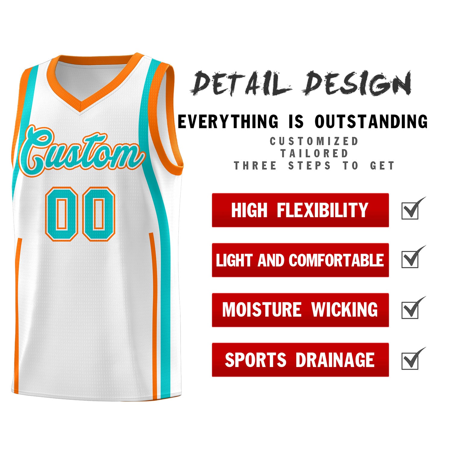 Custom White Aqua AND Orange Basketball Jersey