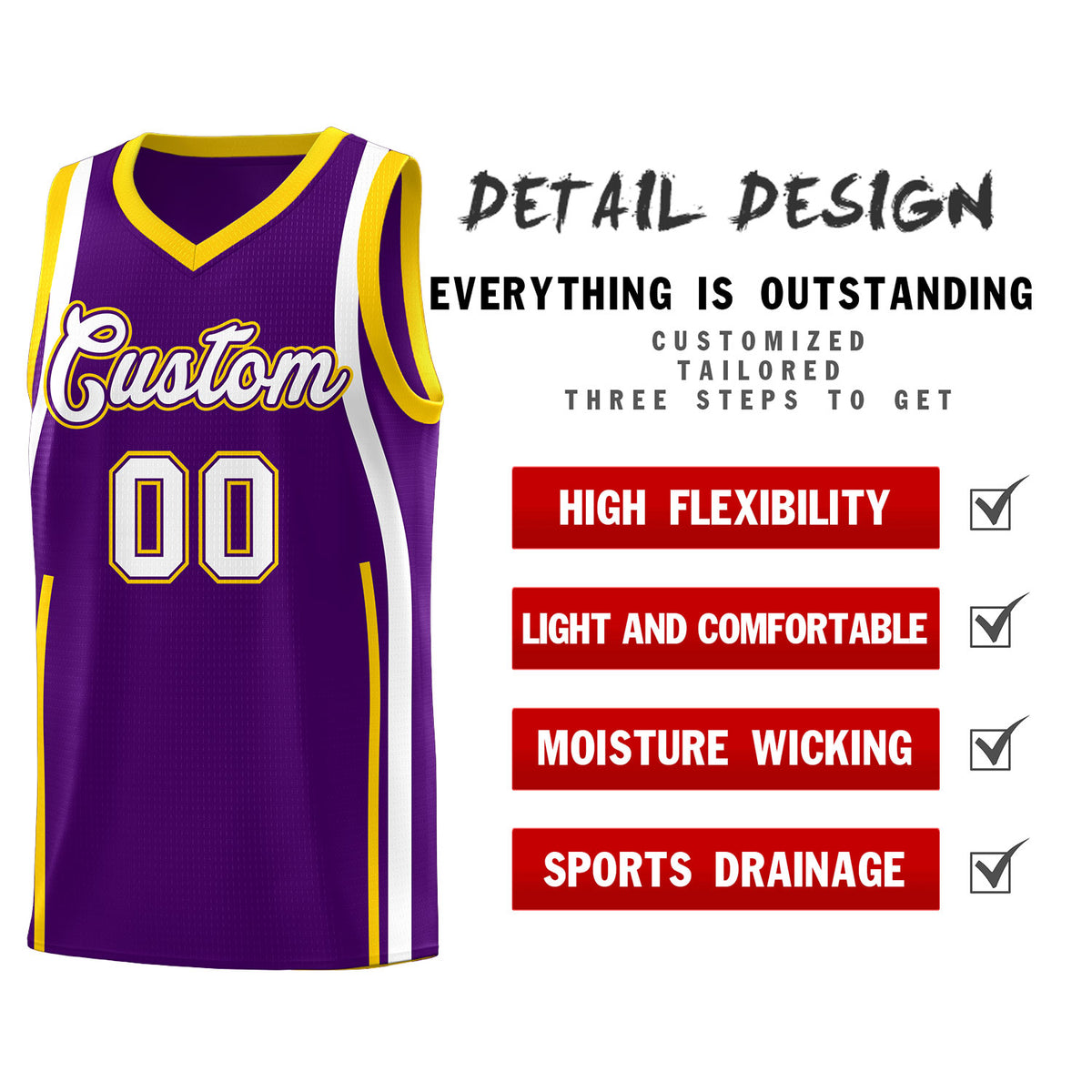 Custom Purple White AND Gold Basketball Jersey