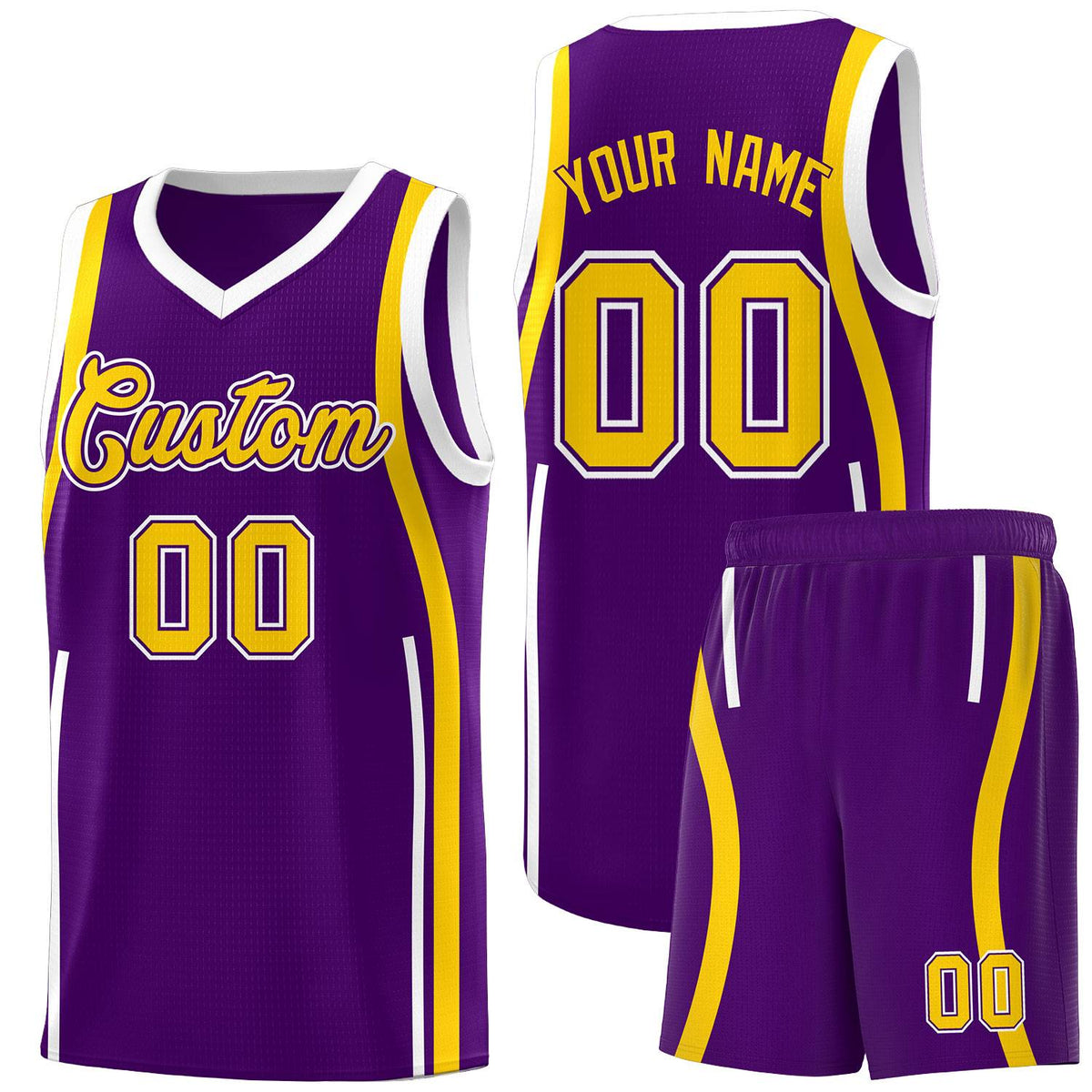 Custom Purple White AND Gold Basketball Jersey
