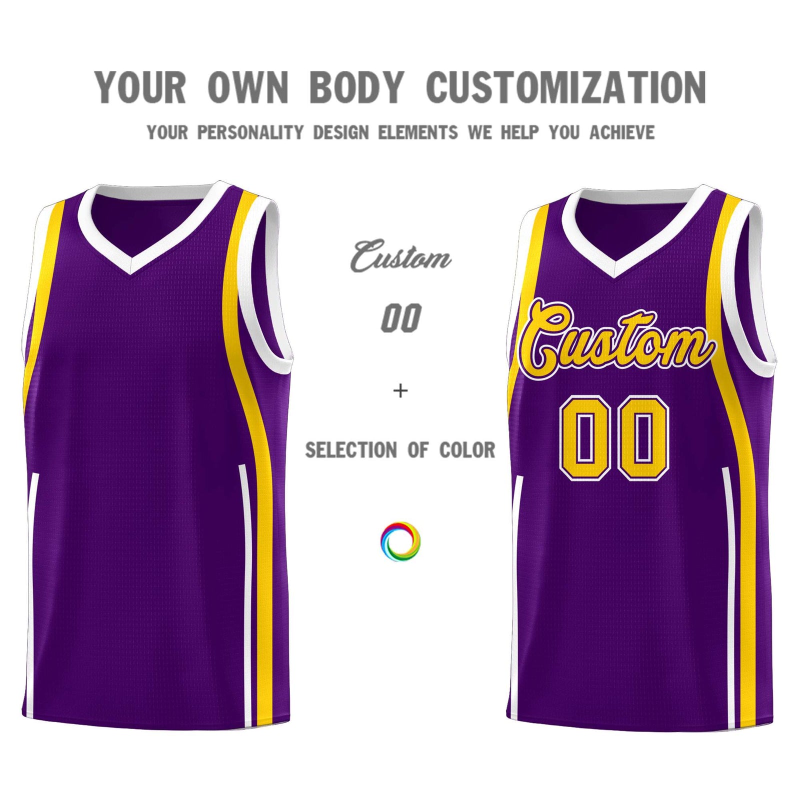 Custom Purple White AND Gold Basketball Jersey