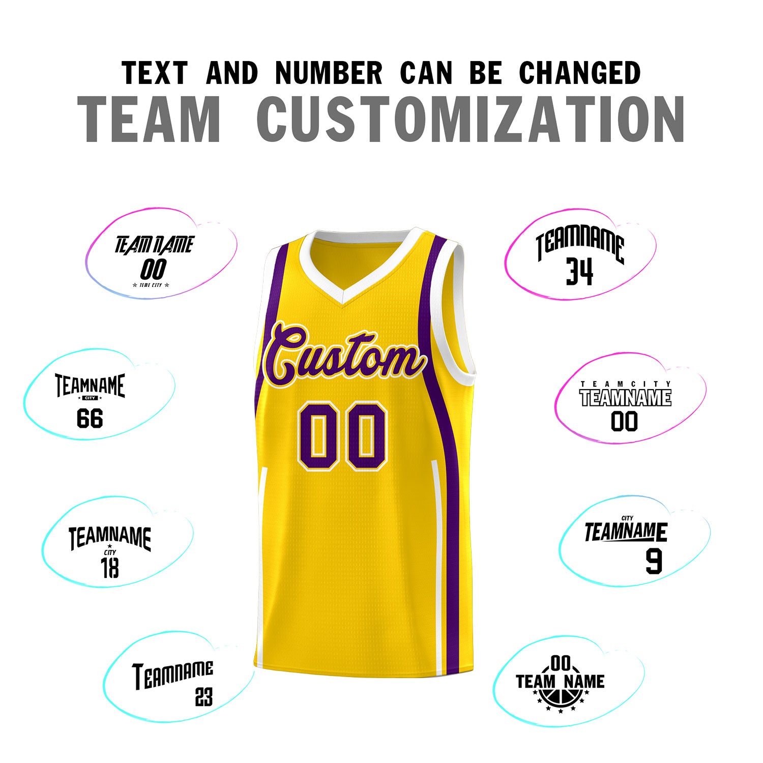 Custom Gold Purple AND White Basketball Jersey