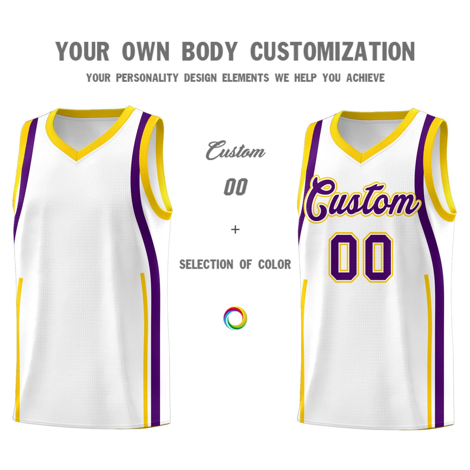 Custom White Purple AND Gold Basketball Jersey