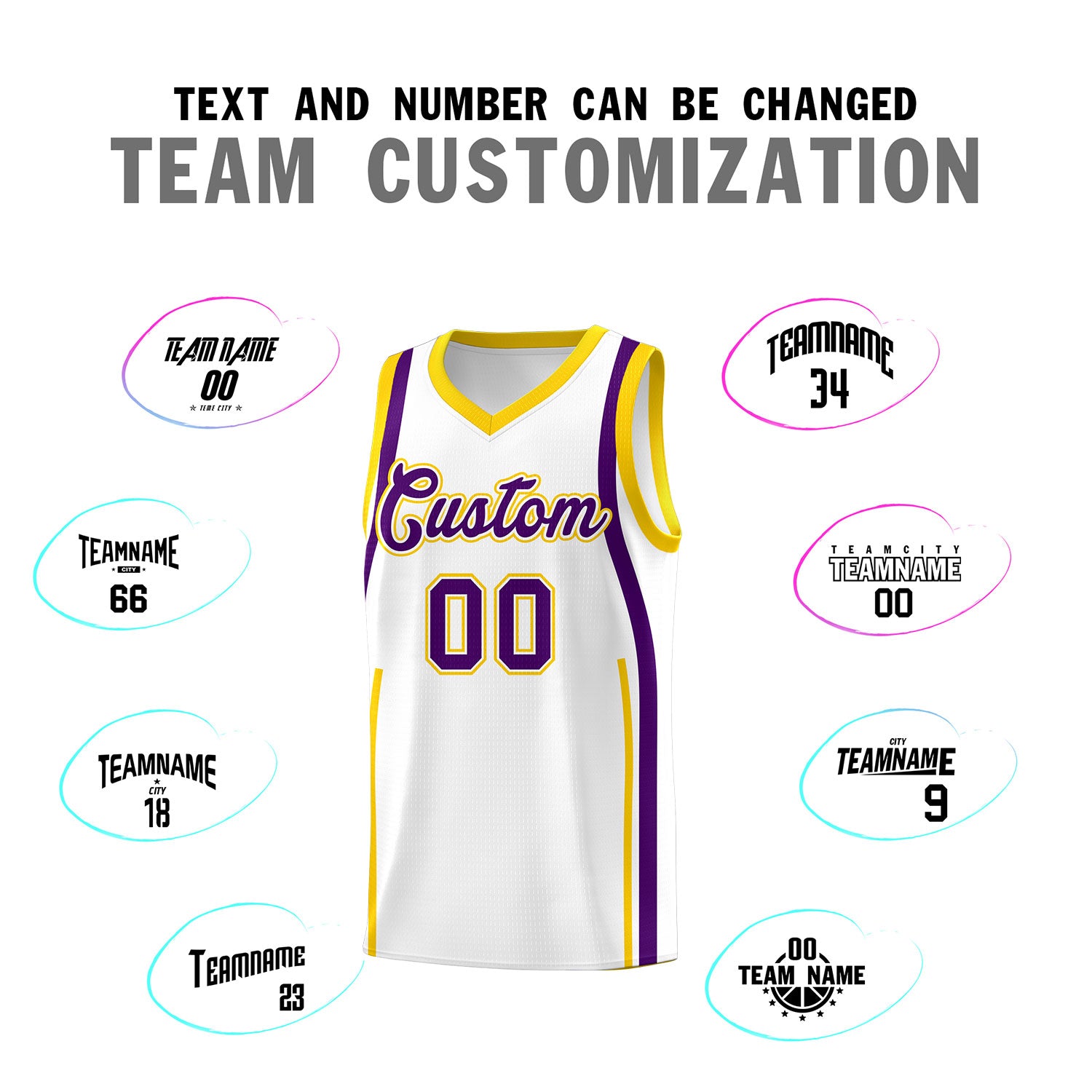 Custom White Purple AND Gold Basketball Jersey