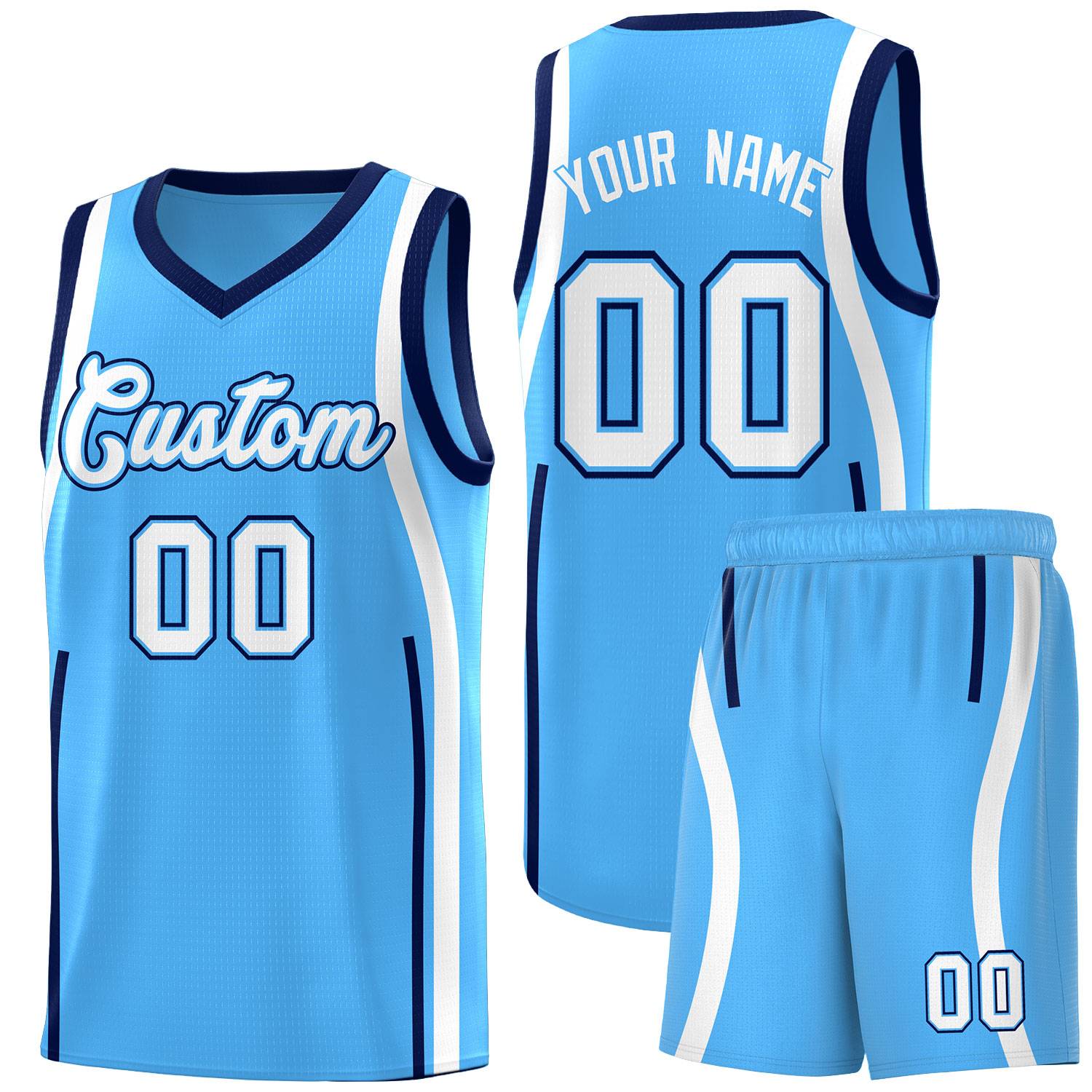 Custom Powder Blue Navy AND White Basketball Jersey