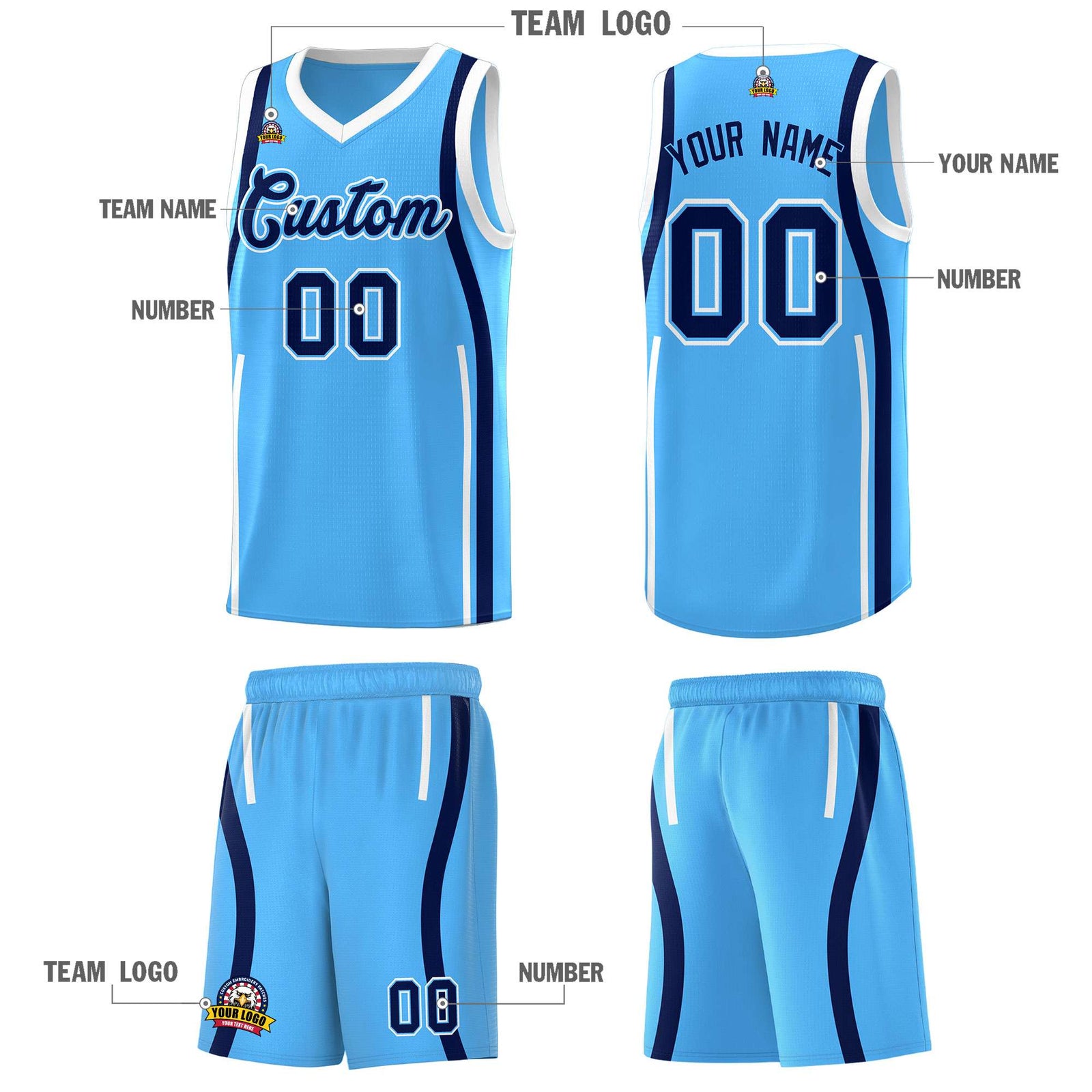 Custom Powder Blue Navy AND White Basketball Jersey
