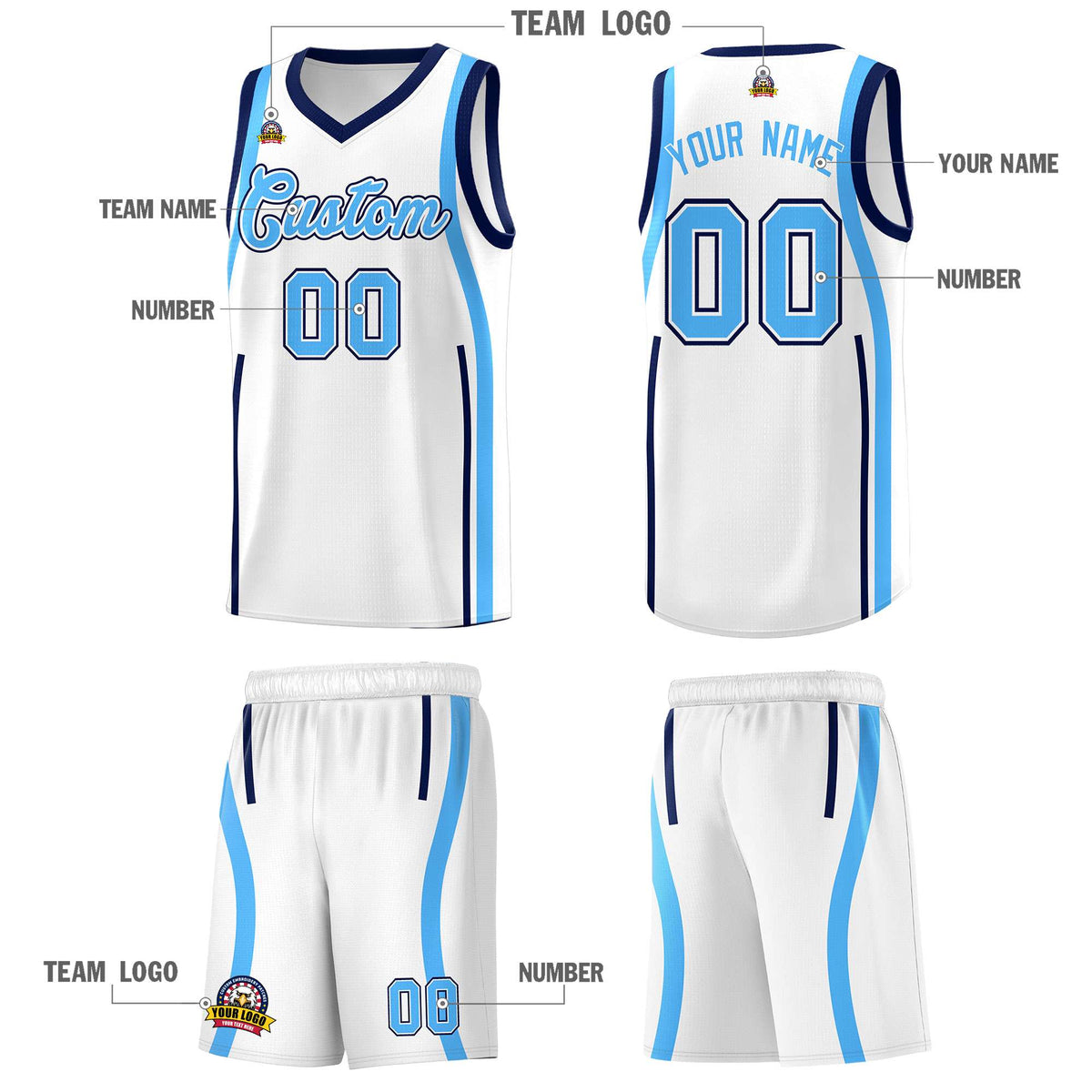 Custom White Powder Blue AND Navy Basketball Jersey