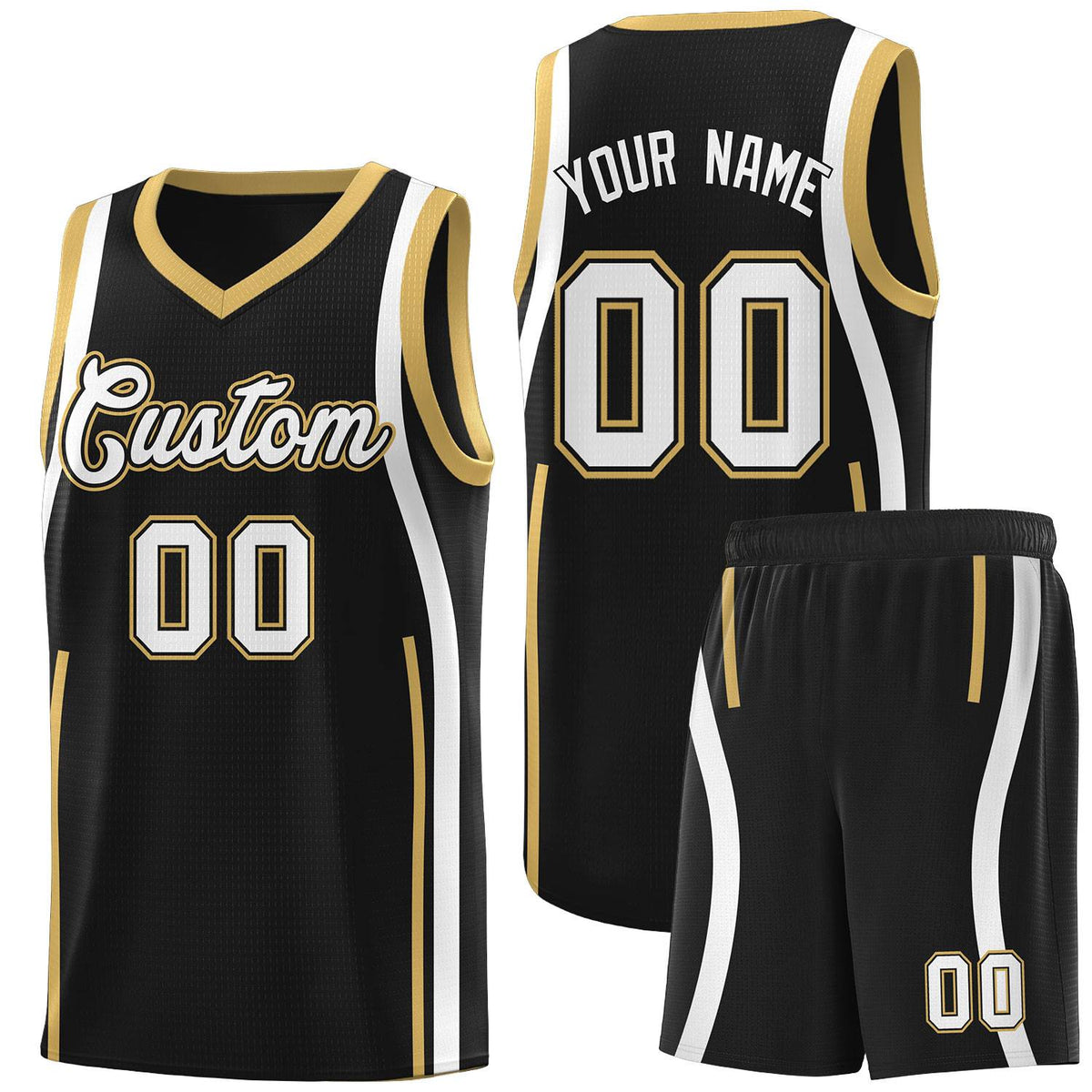 Custom Black Old Gold AND White Basketball Jersey