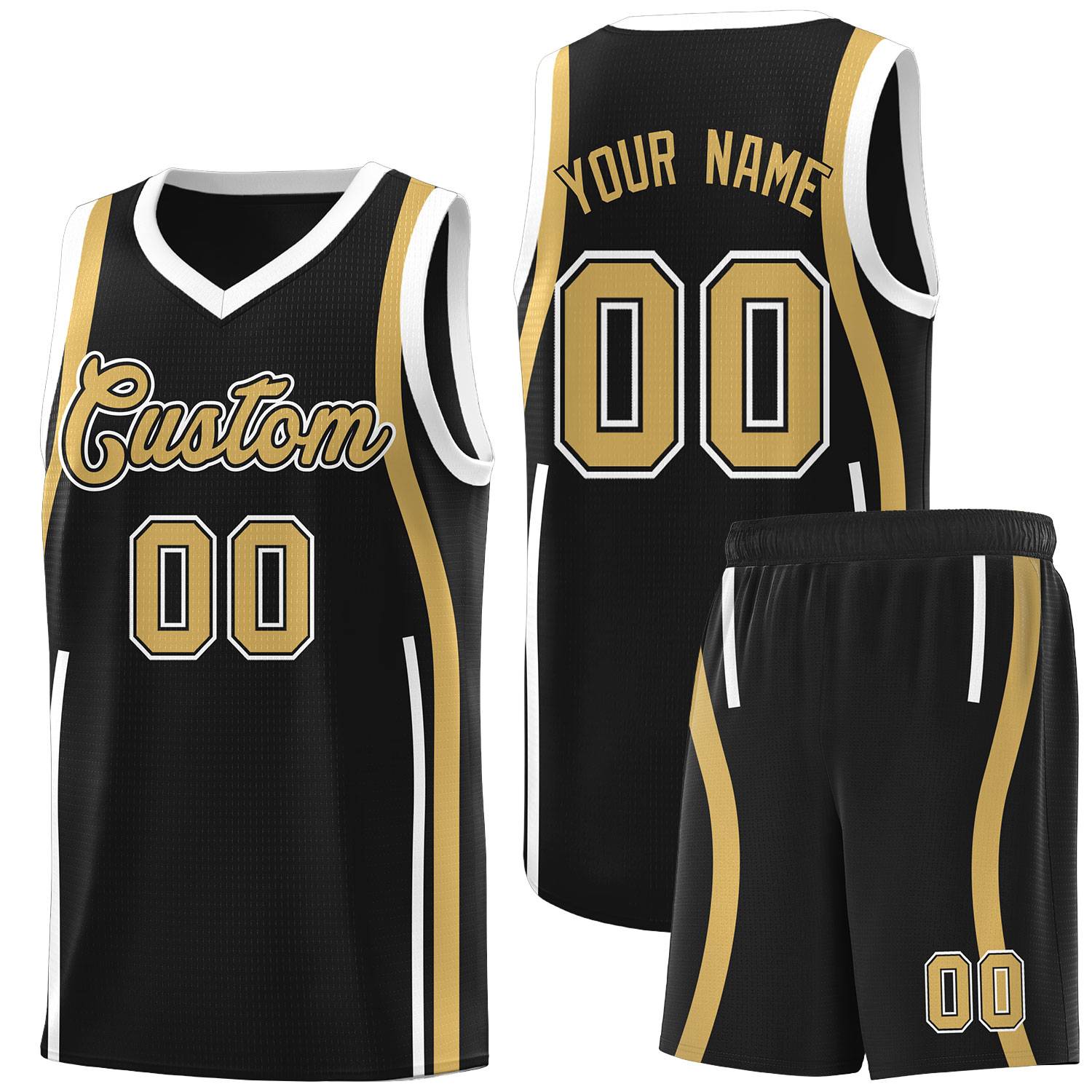 Custom Black Old Gold AND White Basketball Jersey