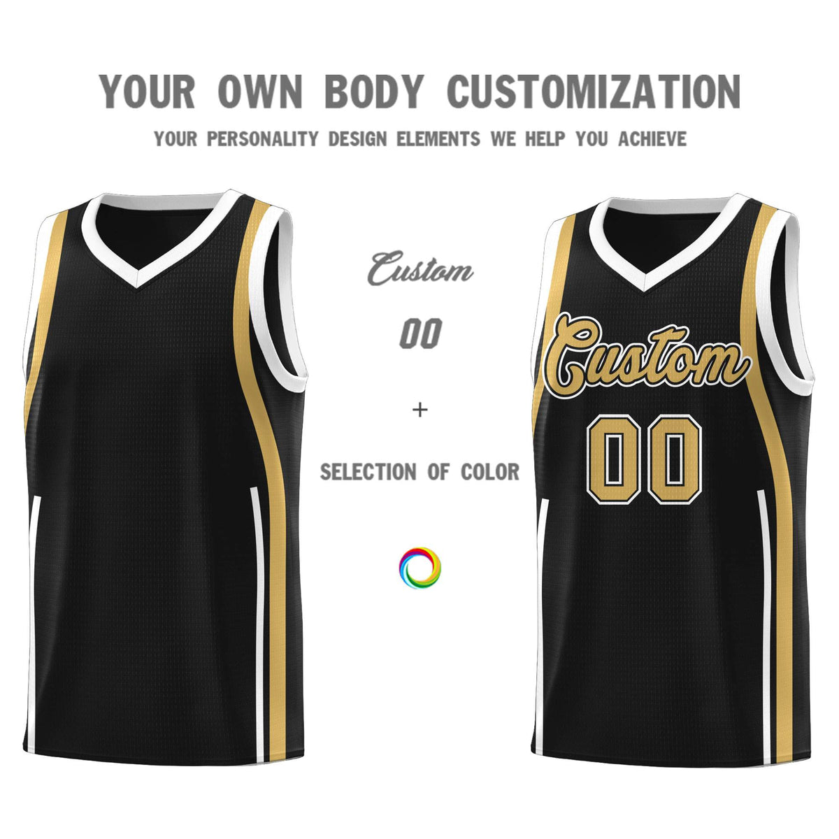 Custom Black Old Gold AND White Basketball Jersey