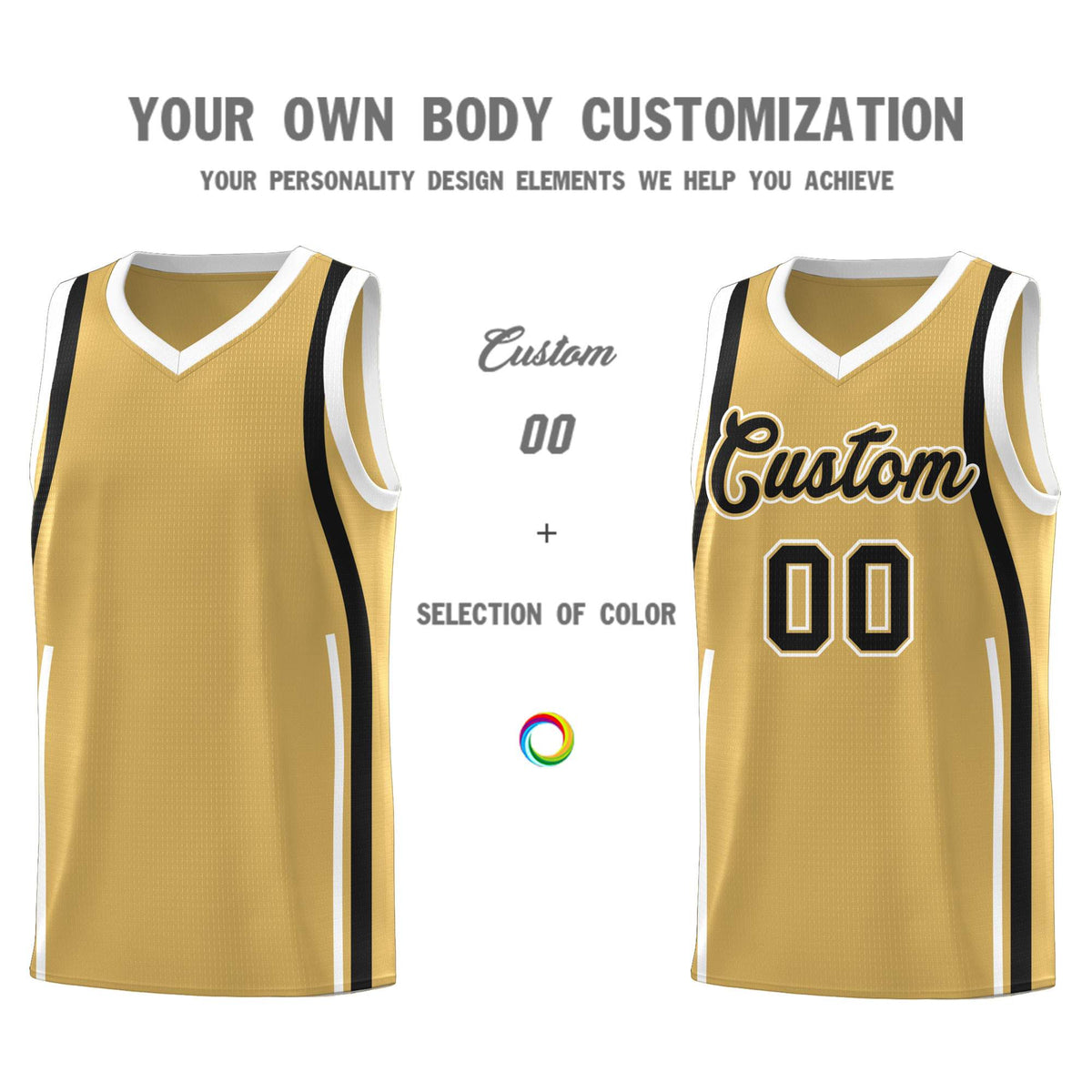 Custom Old Gold Black AND White Basketball Jersey